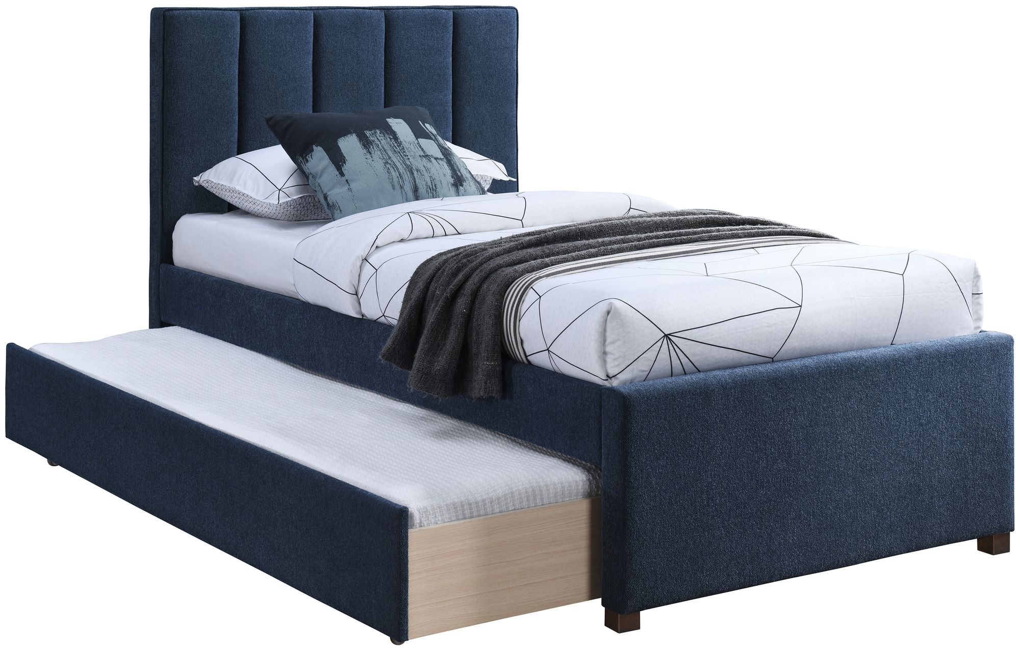Harper Linen Fabric Twin Size Trundle Bed