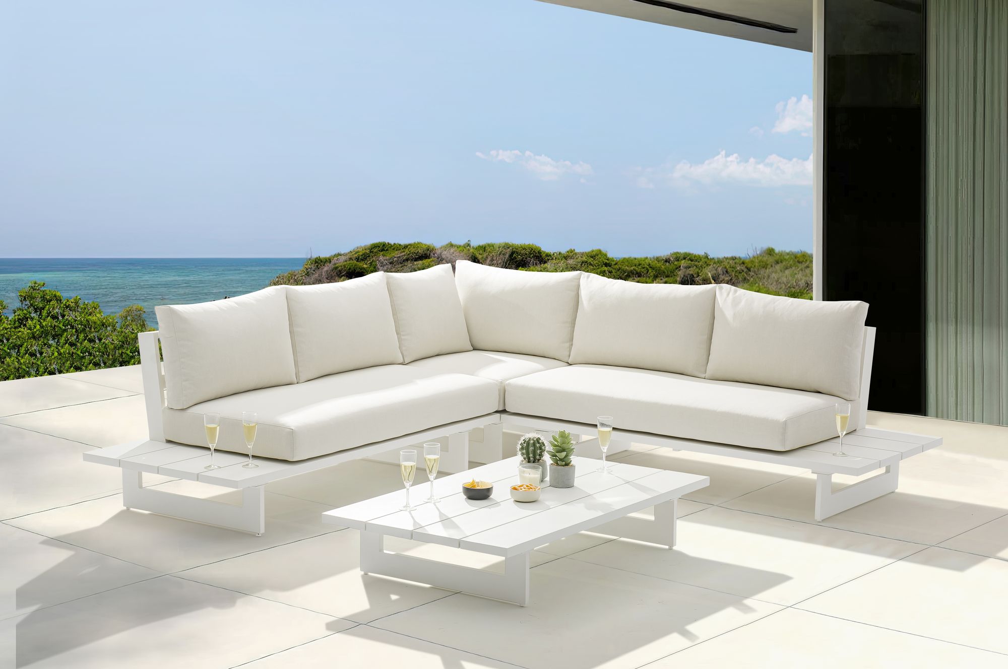 Maldives 102" 3-Piece Outdoor Patio Waterproof Fabric Modular Sectional with Aluminum Frame