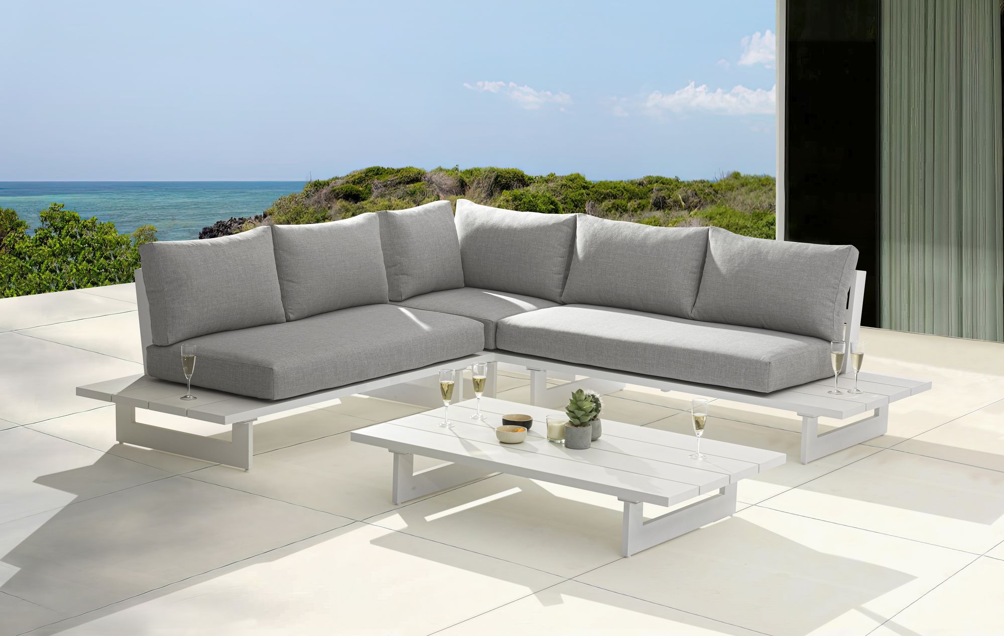 Maldives 102" 3-Piece Outdoor Patio Waterproof Fabric Modular Sectional with Aluminum Frame