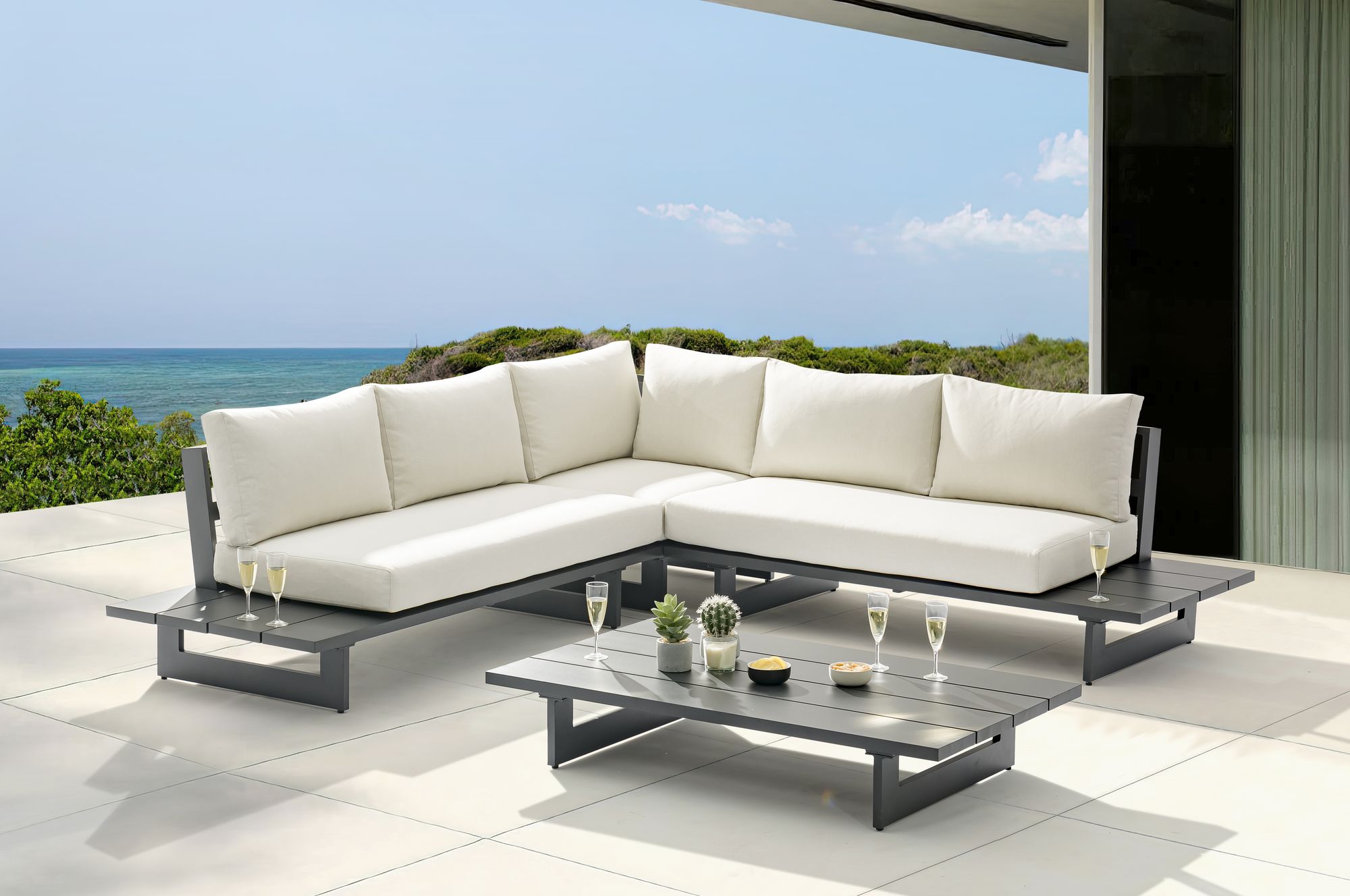 Maldives 102" 3-Piece Outdoor Patio Waterproof Fabric Modular Sectional with Aluminum Frame