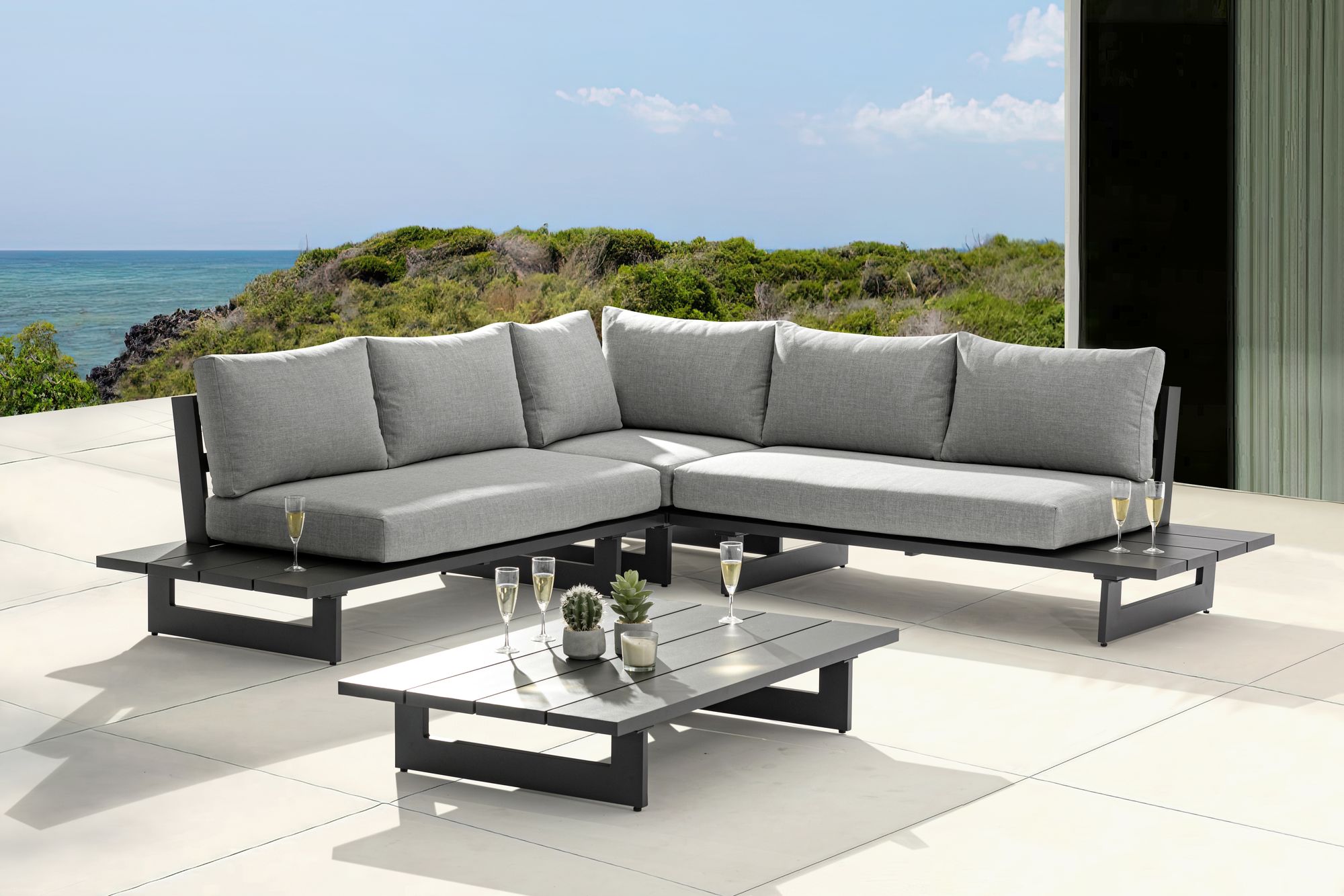 Maldives 102" 3-Piece Outdoor Patio Waterproof Fabric Modular Sectional with Aluminum Frame
