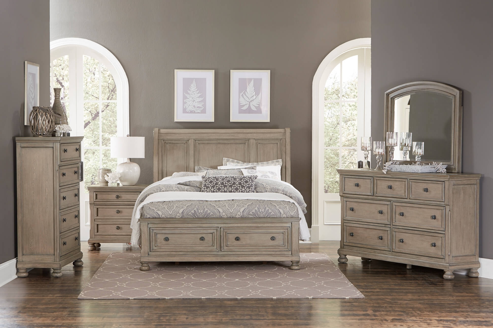 Bethel Wood Veneer Storage Sleigh Bed, California King Size