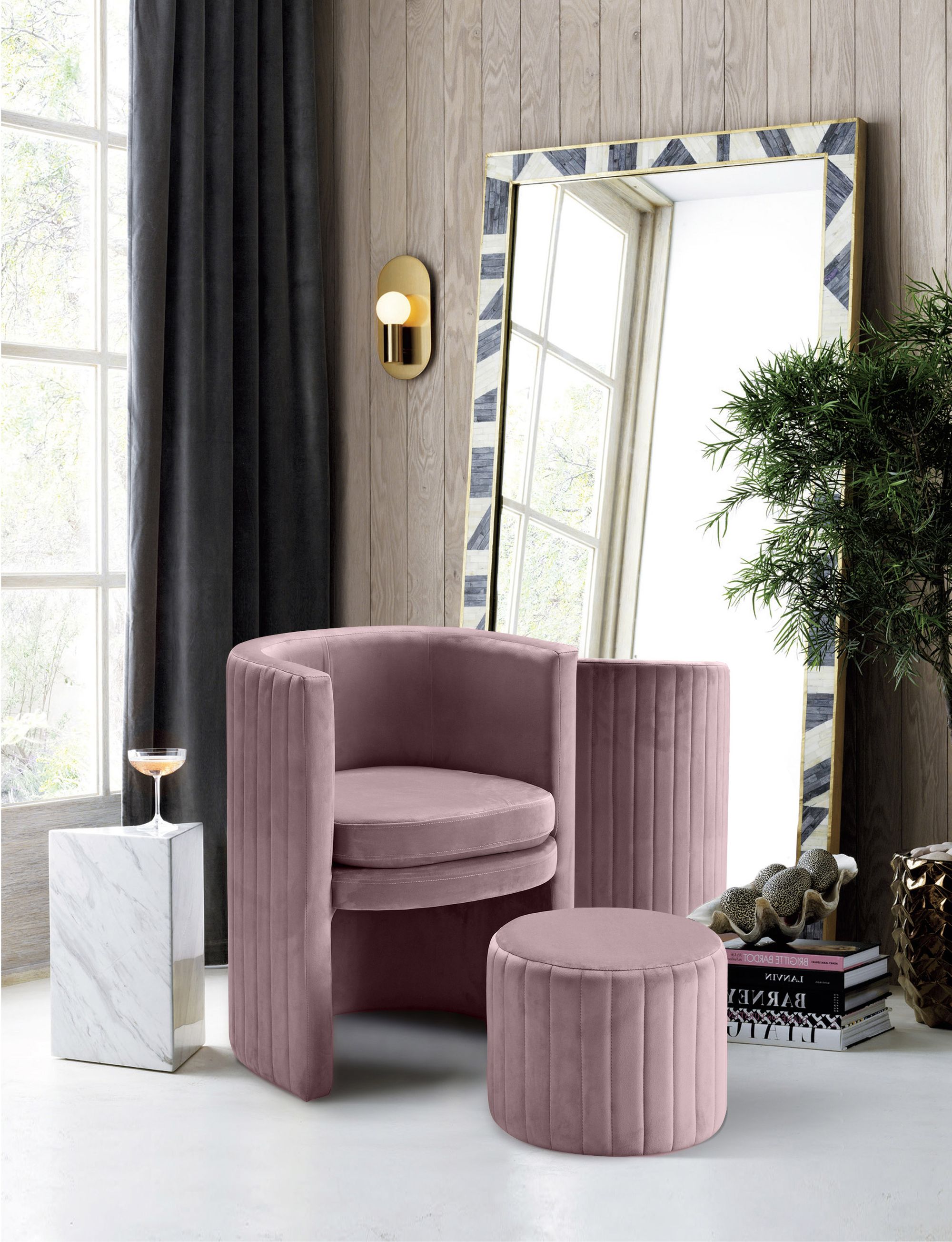 Selena Velvet Accent Chair & Ottoman Set