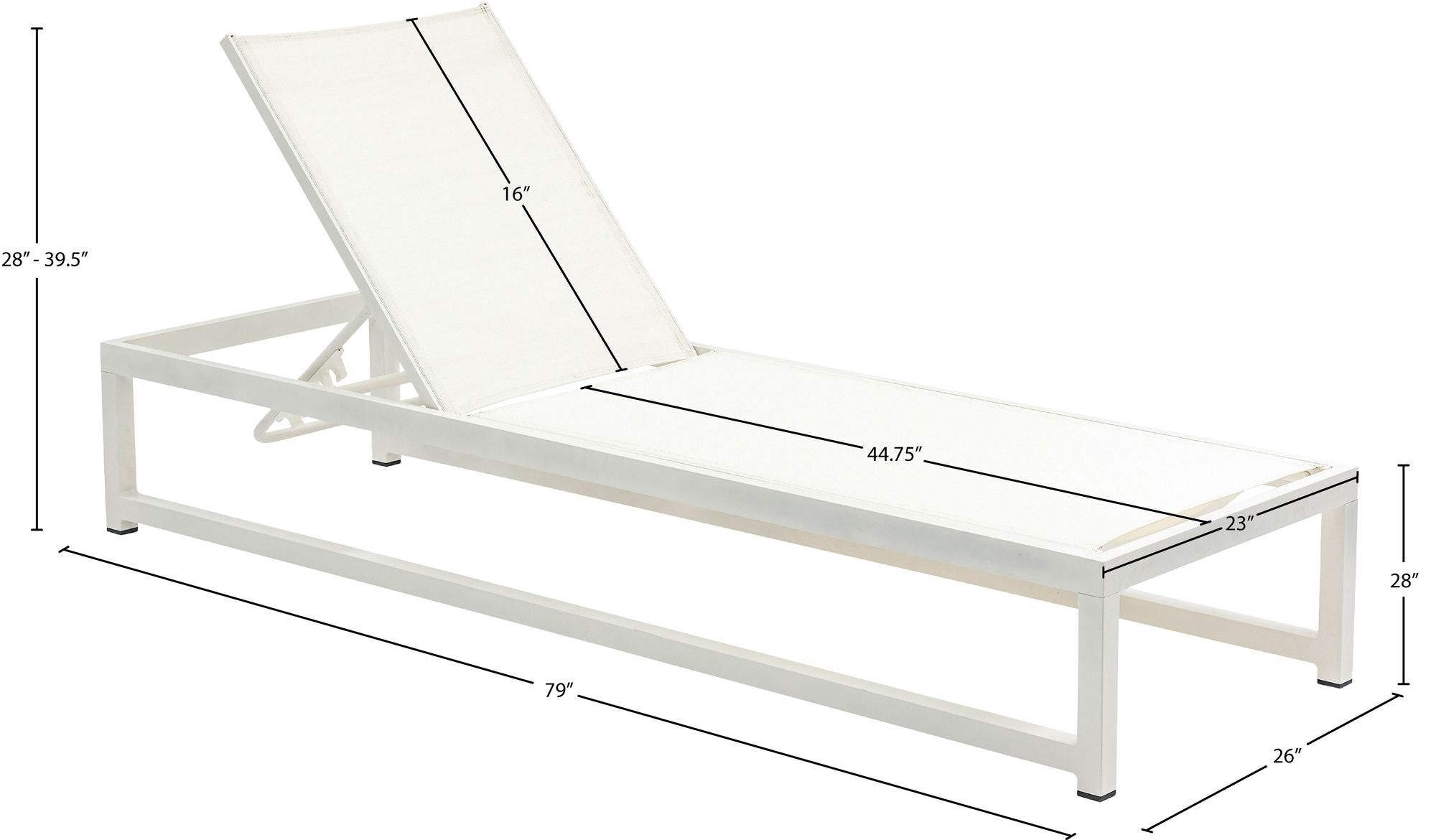 Maldives Outdoor Patio Mesh Waterproof Fabric Adjustable Sun Chaise Lounge Chair with Aluminum Frame