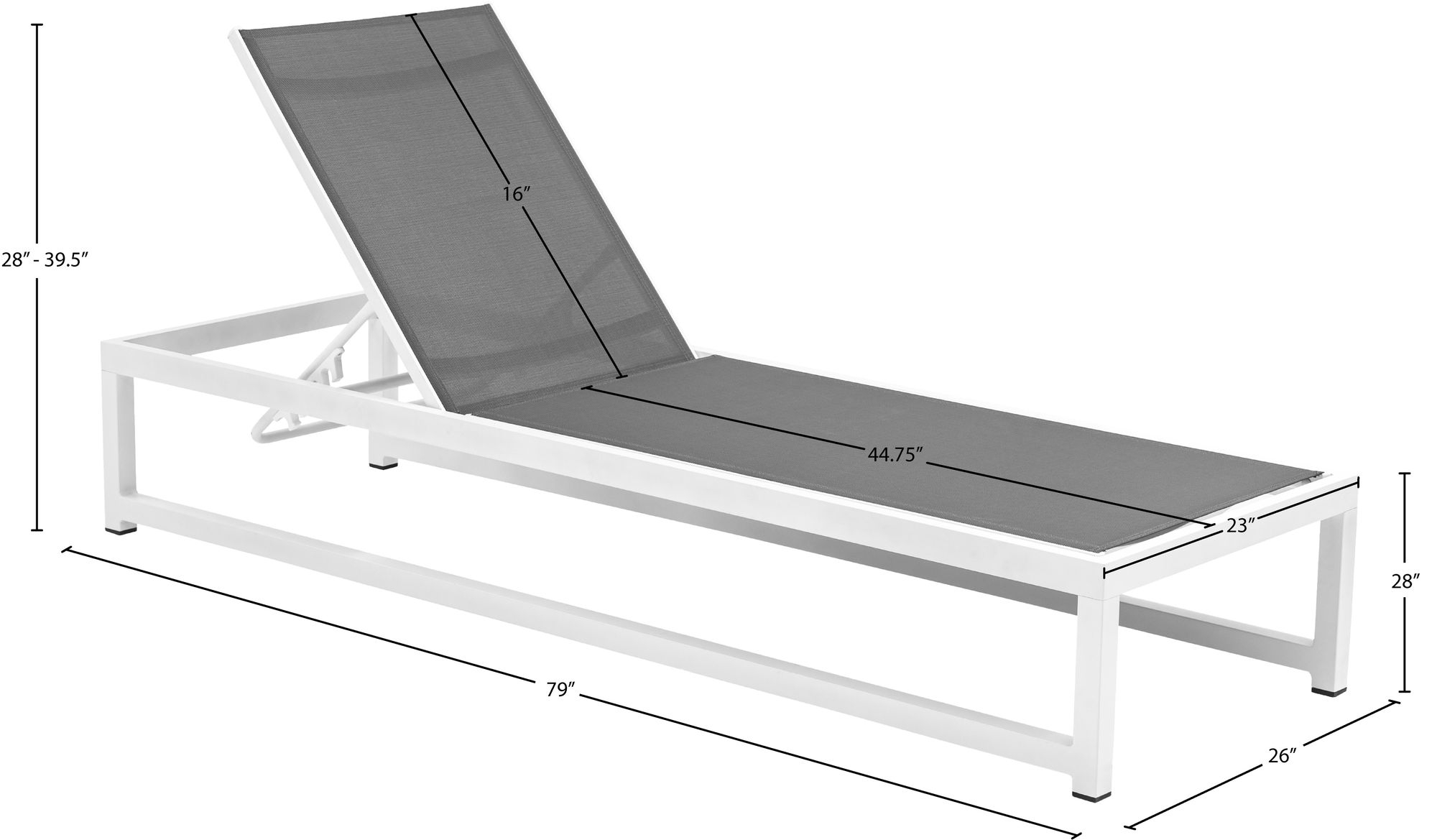 Maldives Outdoor Patio Mesh Waterproof Fabric Adjustable Sun Chaise Lounge Chair with Aluminum Frame