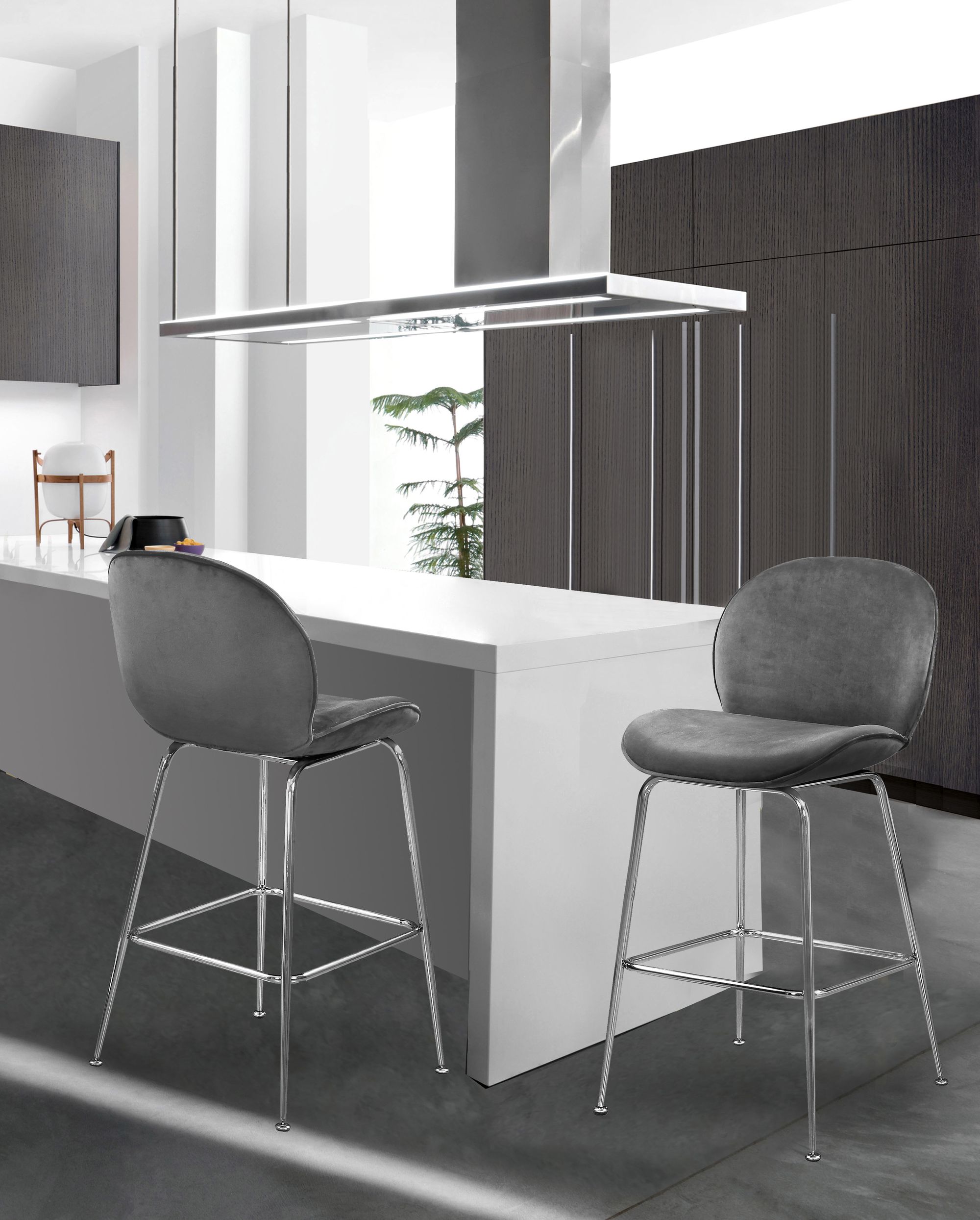 Paris Velvet Counter Stool with Polished Chrome Metal Frame