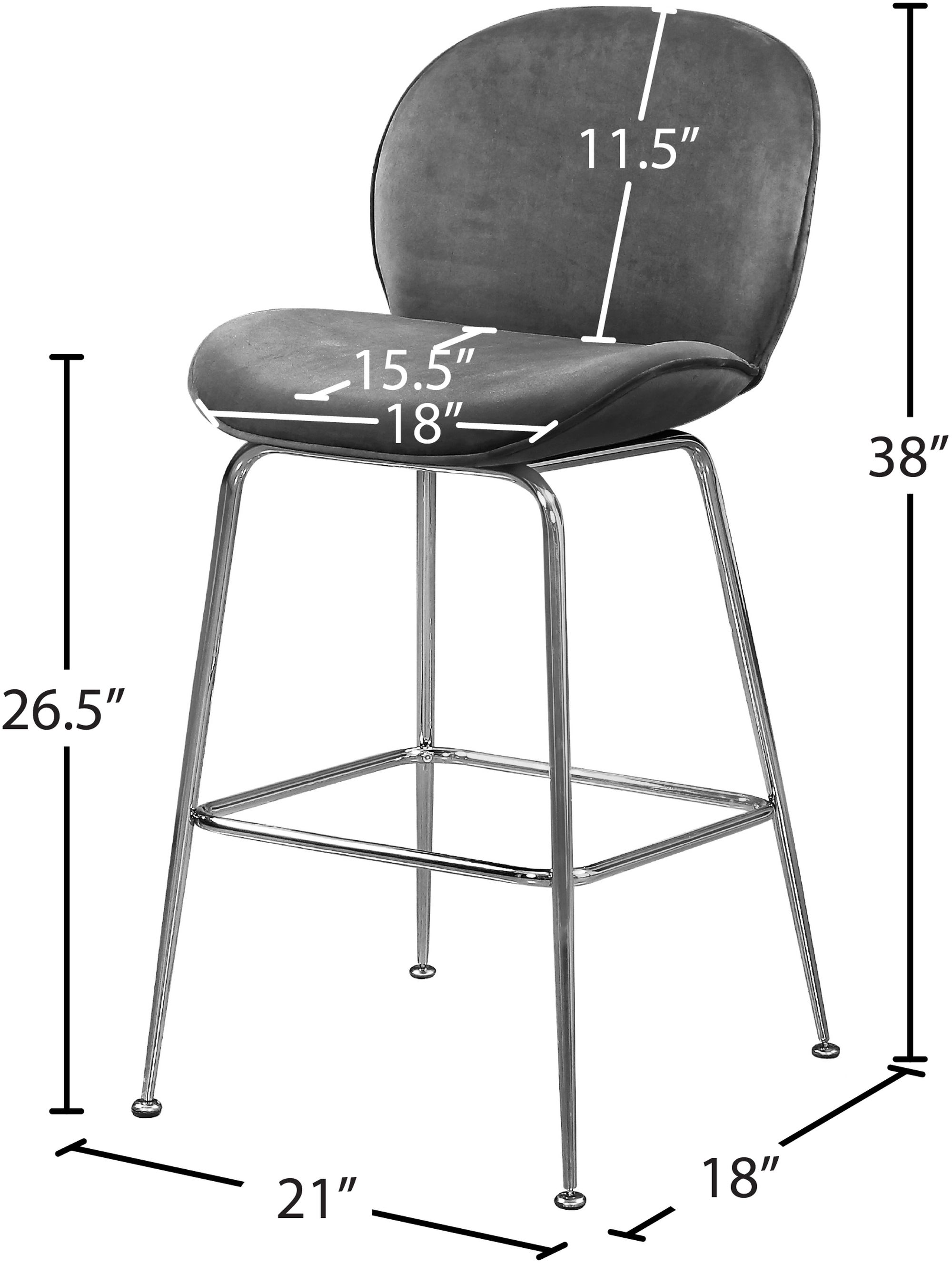 Paris Velvet Counter Stool with Polished Chrome Metal Frame
