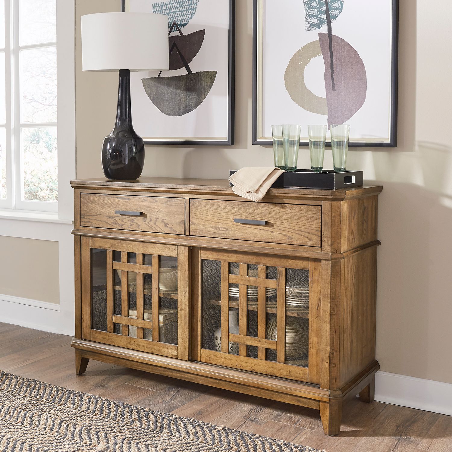 Santa Rosa Wood/Glass Sliding Server w/2 Drawers & 2 Doors