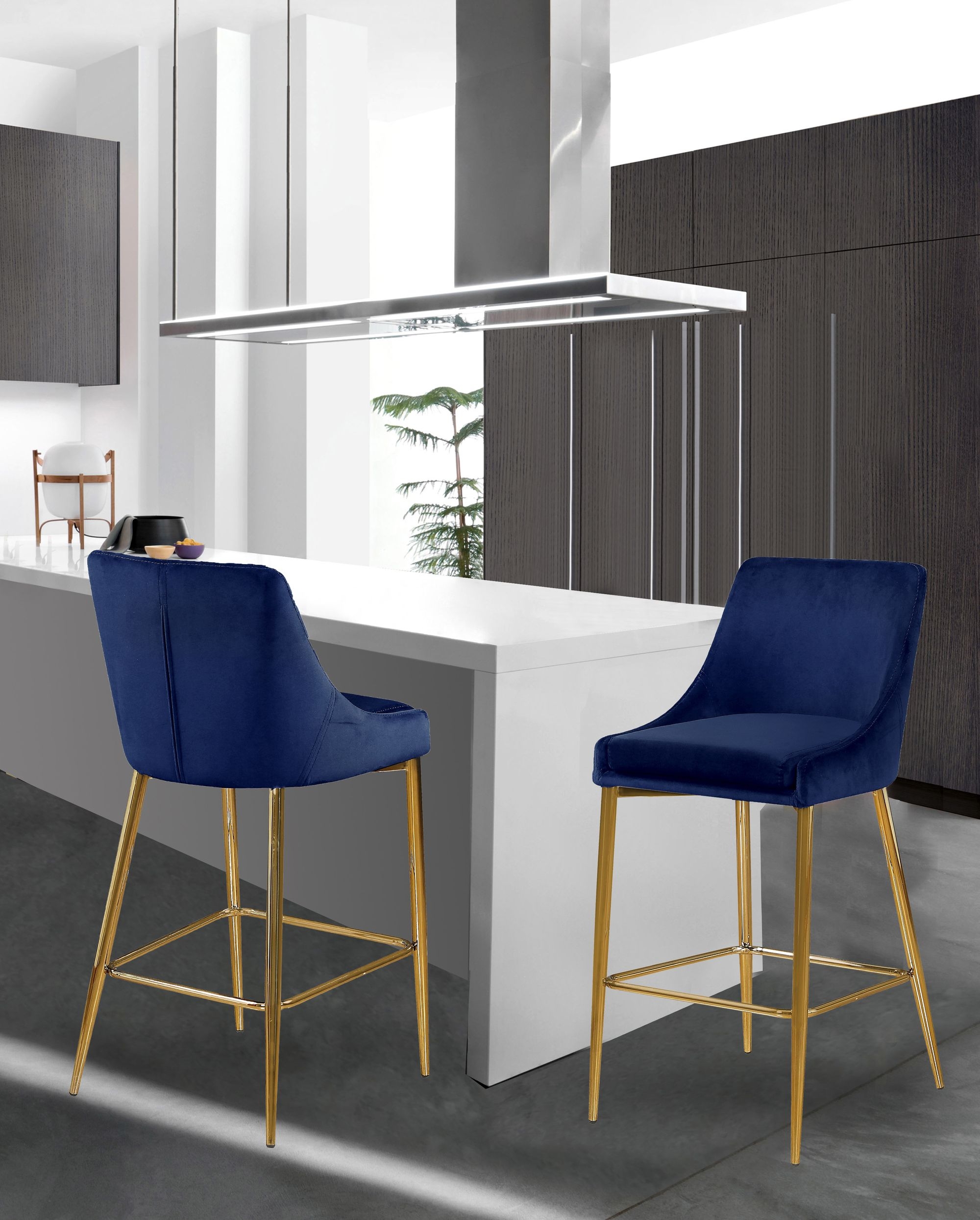 Karina Velvet Counter Stool with Polished Metal Frame