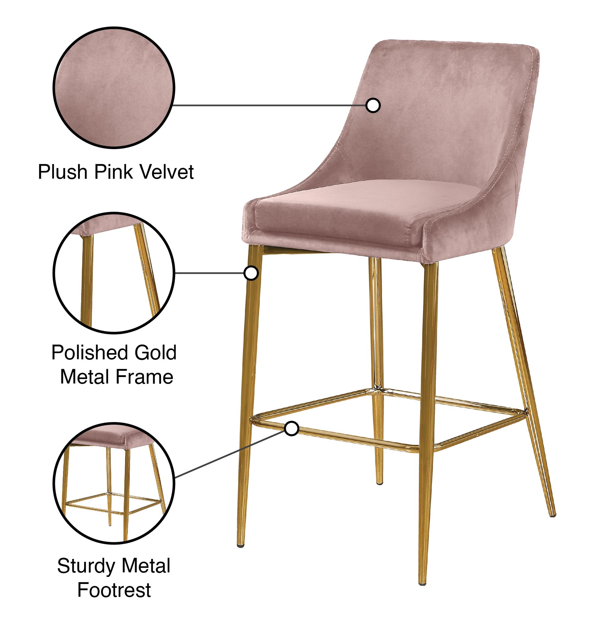 Karina Velvet Counter Stool with Polished Gold Metal Frame