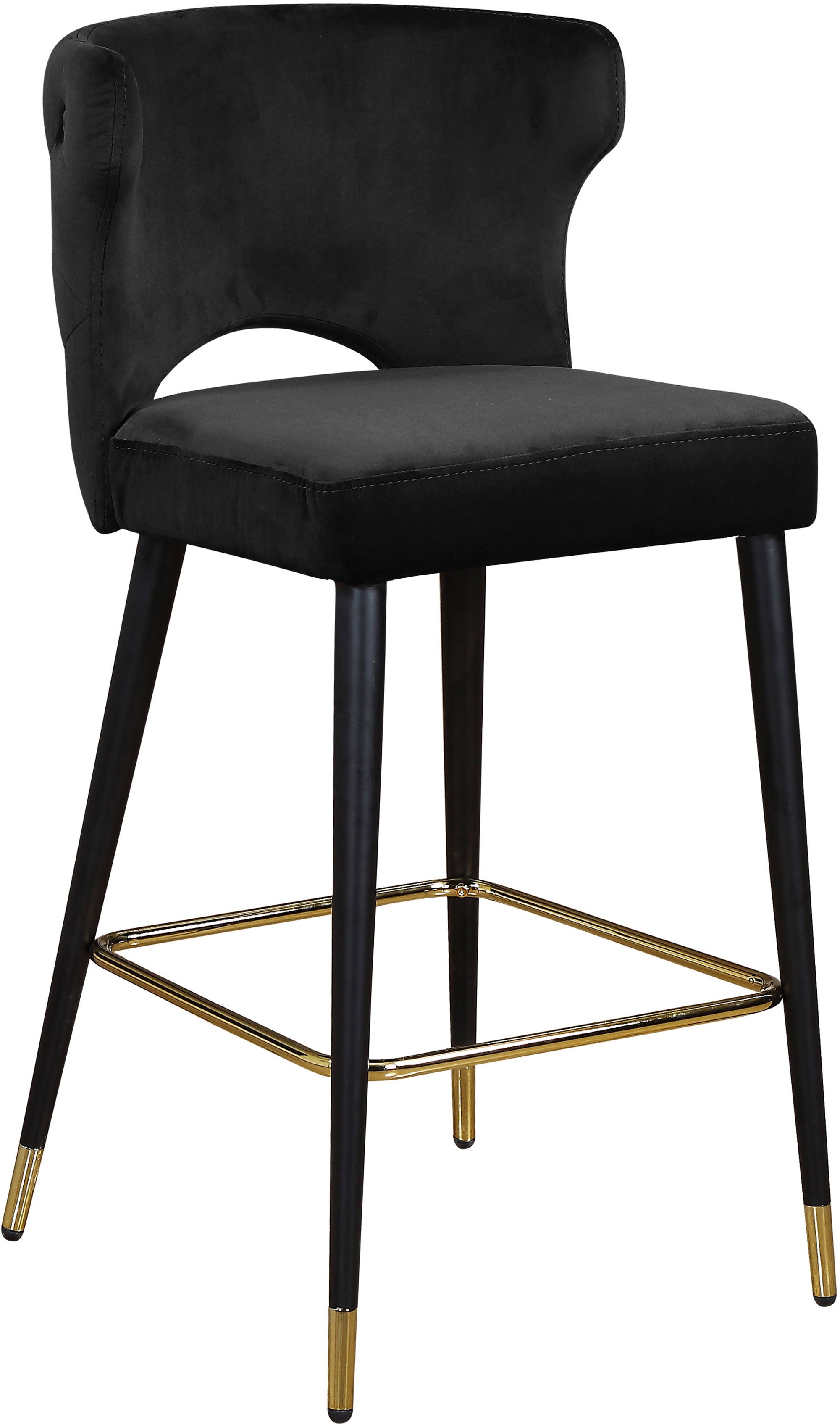 Kelly Velvet Counter Stool with Black Metal Legs & Gold Tips