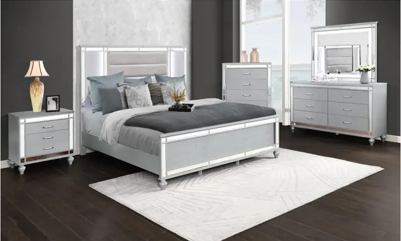SM Calipso Wood/Velvet Padding Bedroom Set w/Led