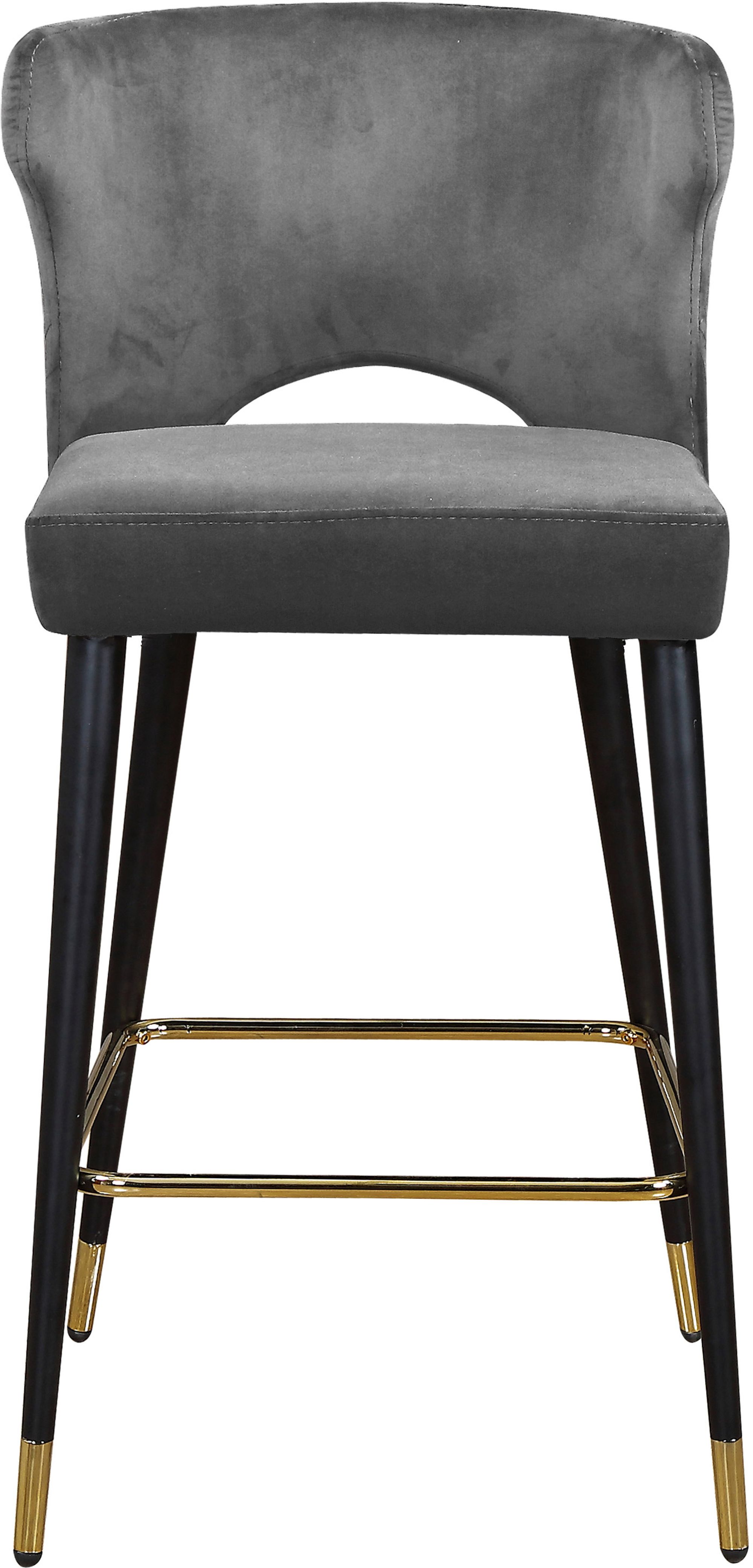 Kelly Velvet Counter Stool with Black Metal Legs & Gold Tips
