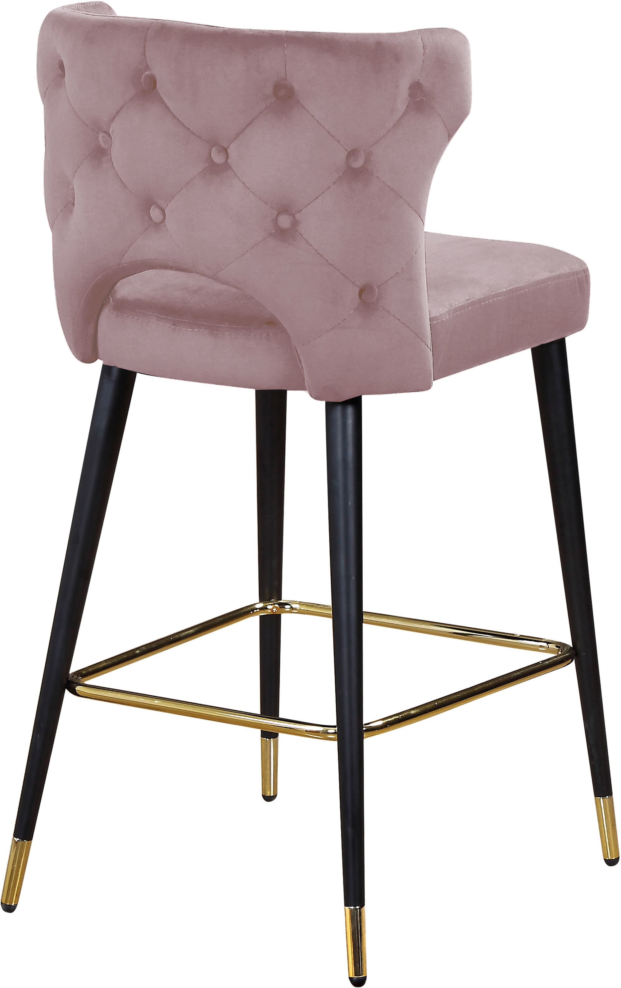 Kelly Velvet Counter Stool with Black Metal Legs & Gold Tips