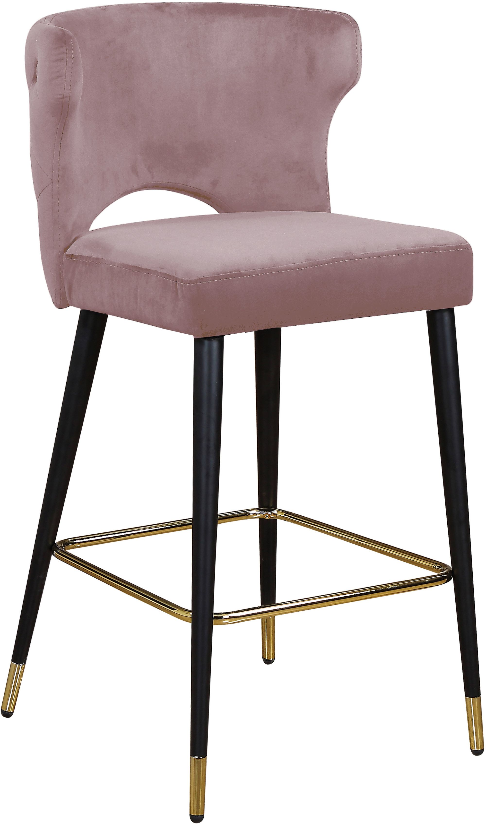 Kelly Velvet Counter Stool with Black Metal Legs & Gold Tips