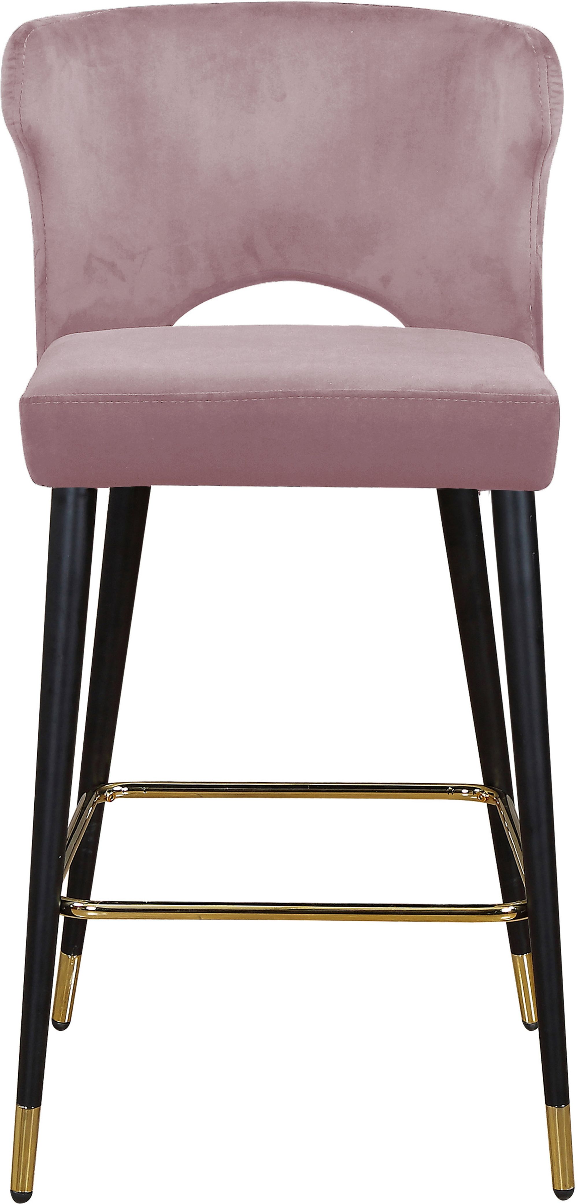 Kelly Velvet Counter Stool with Black Metal Legs & Gold Tips