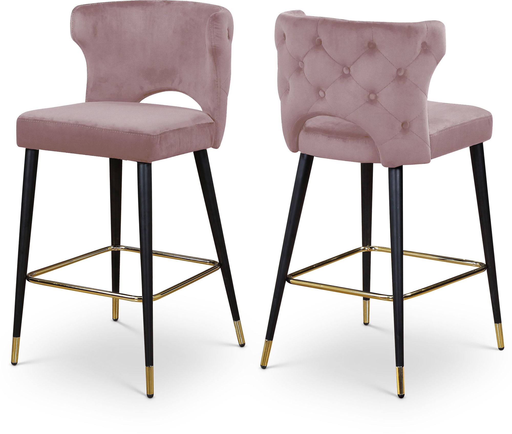 Kelly Velvet Counter Stool with Black Metal Legs & Gold Tips