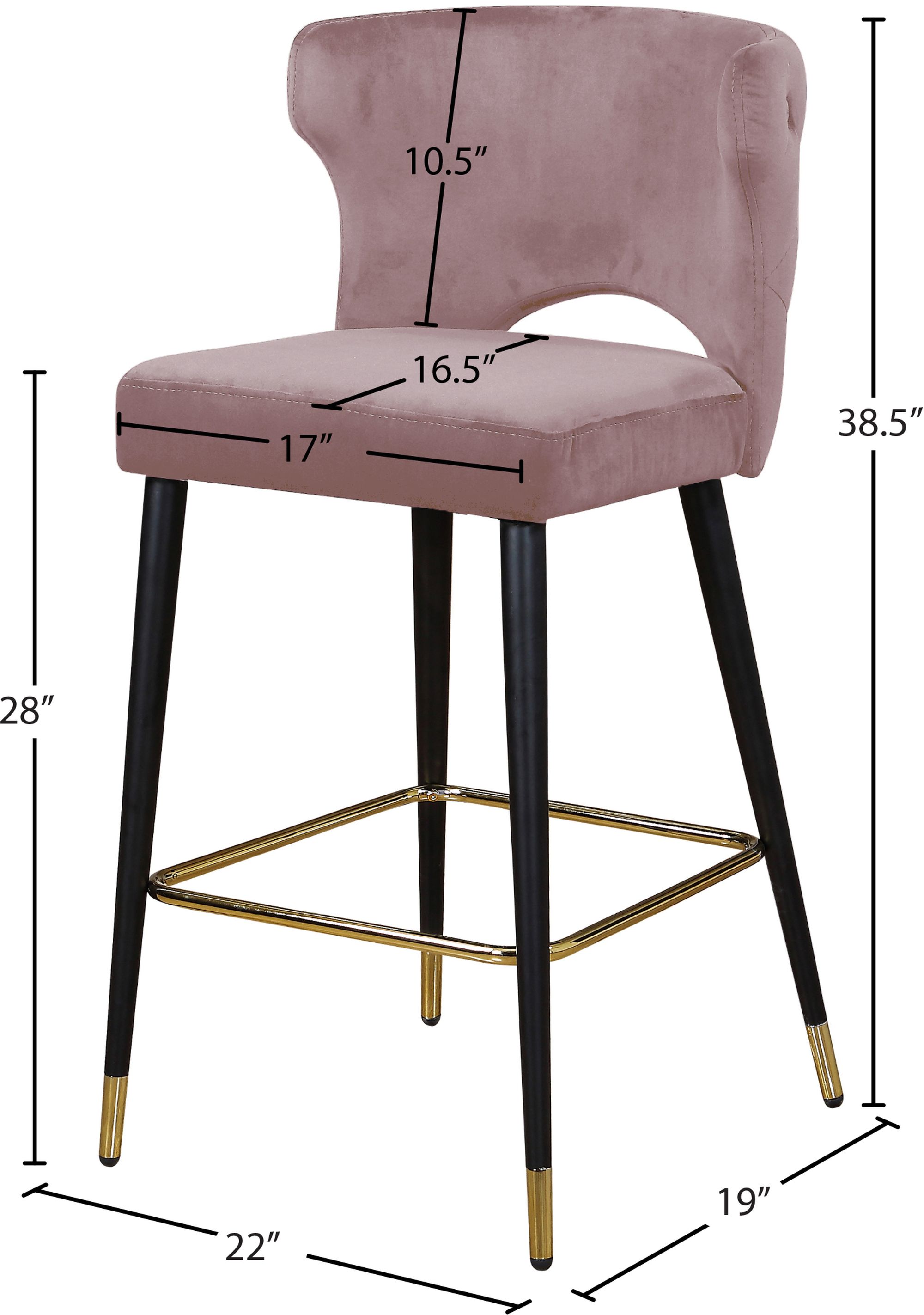 Kelly Velvet Counter Stool with Black Metal Legs & Gold Tips