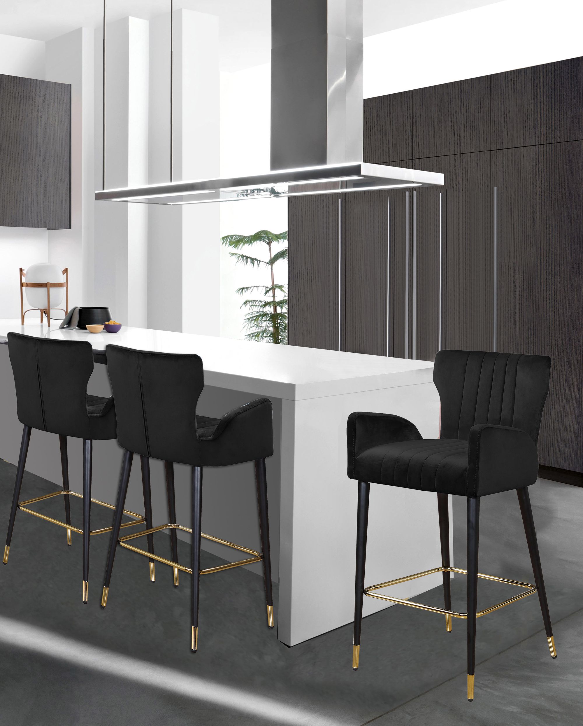 Luxe Velvet Counter Stool with Black Metal Legs & Gold Tips
