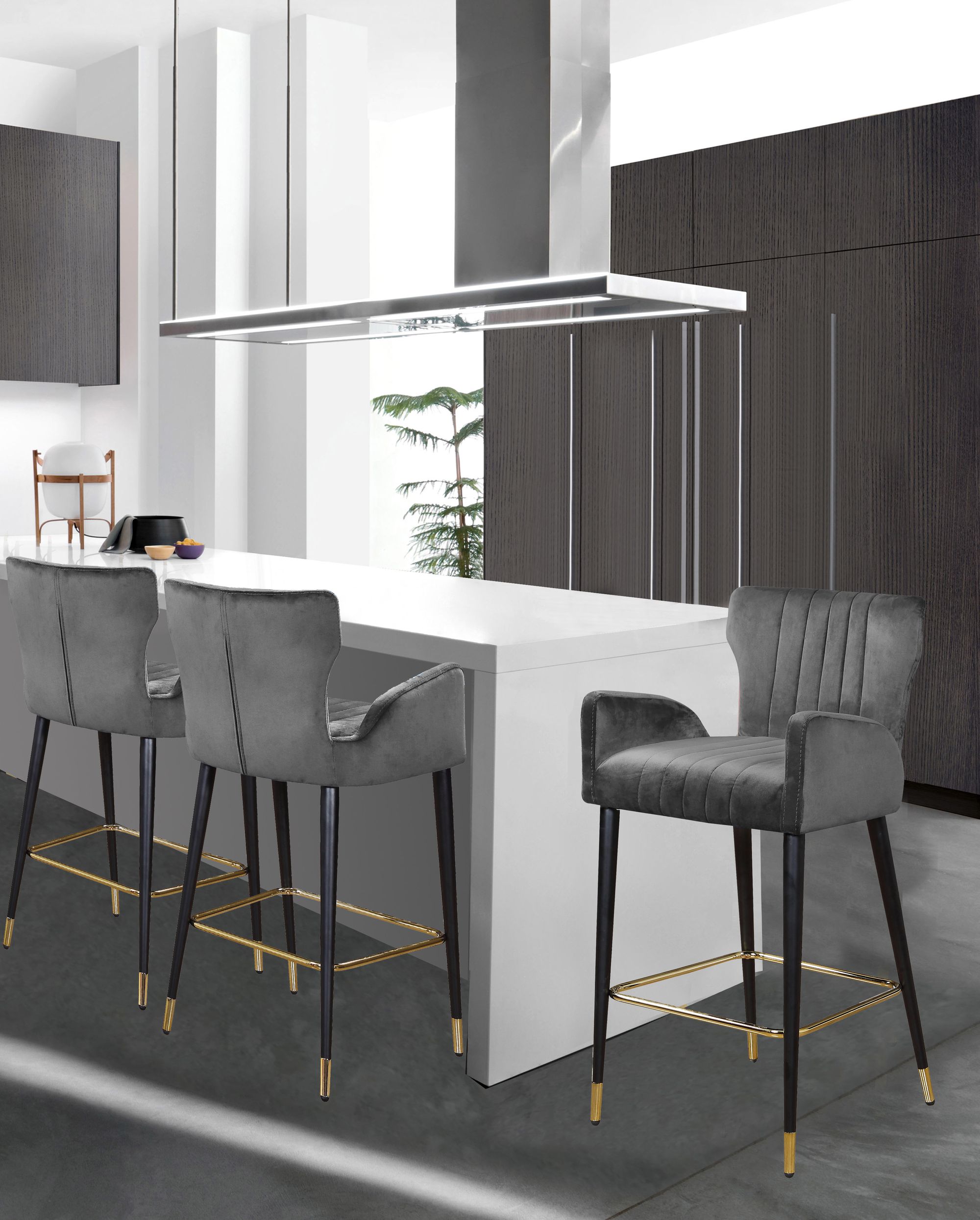 Luxe Velvet Counter Stool with Black Metal Legs & Gold Tips