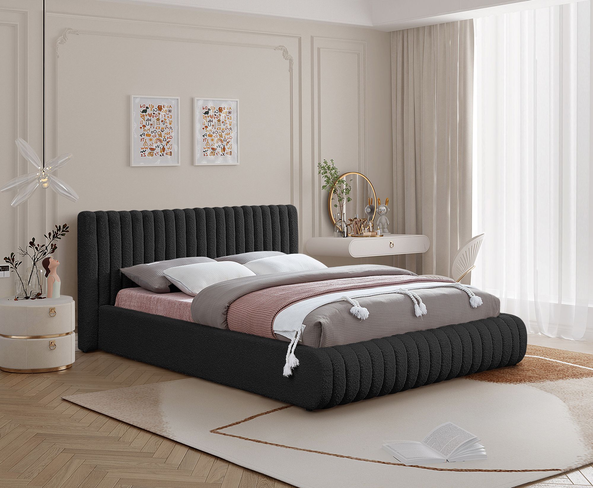 Nash Boucle Fabric Queen Size Bed