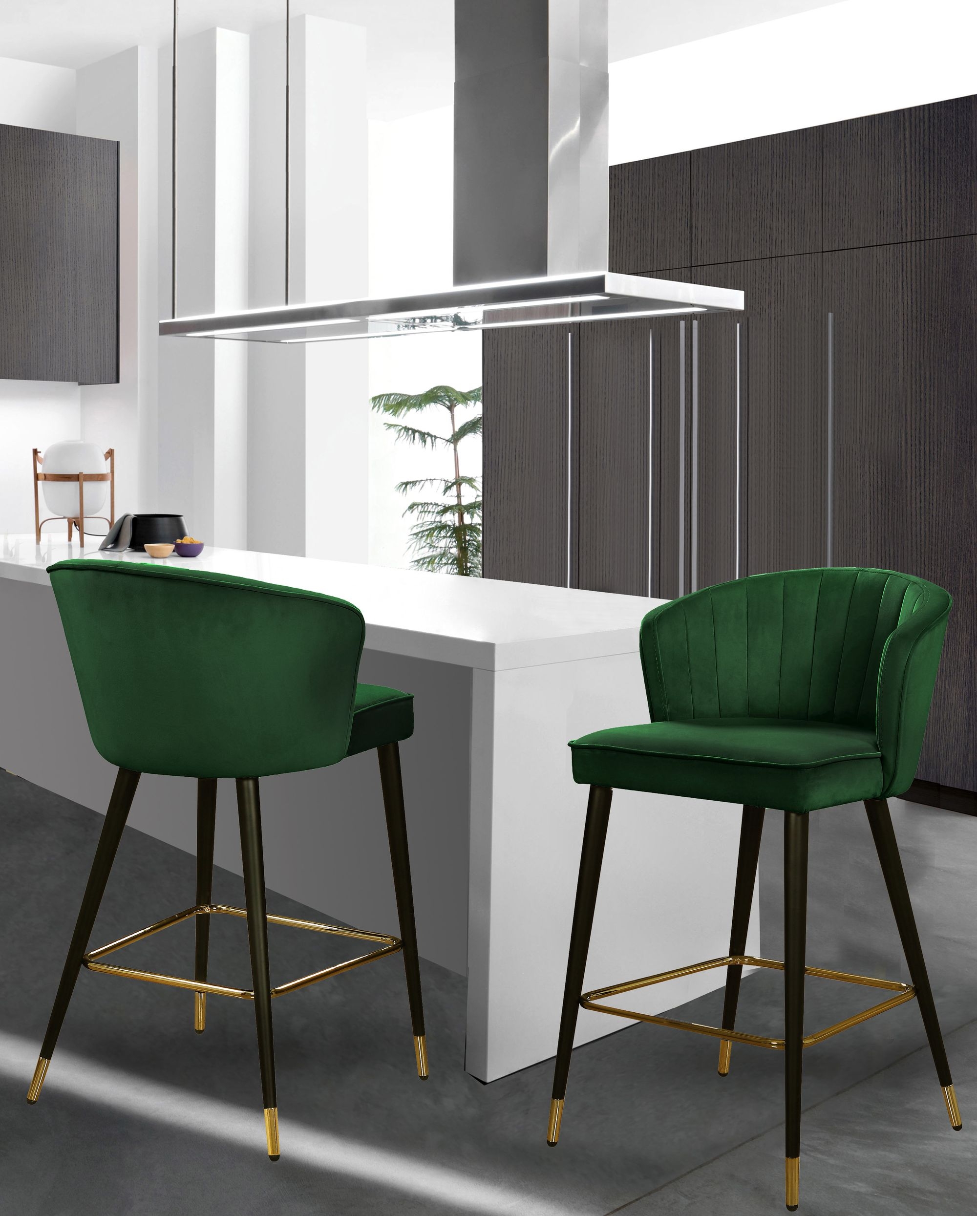 Cassie Velvet Counter Stool with Black Metal Legs & Gold Tips