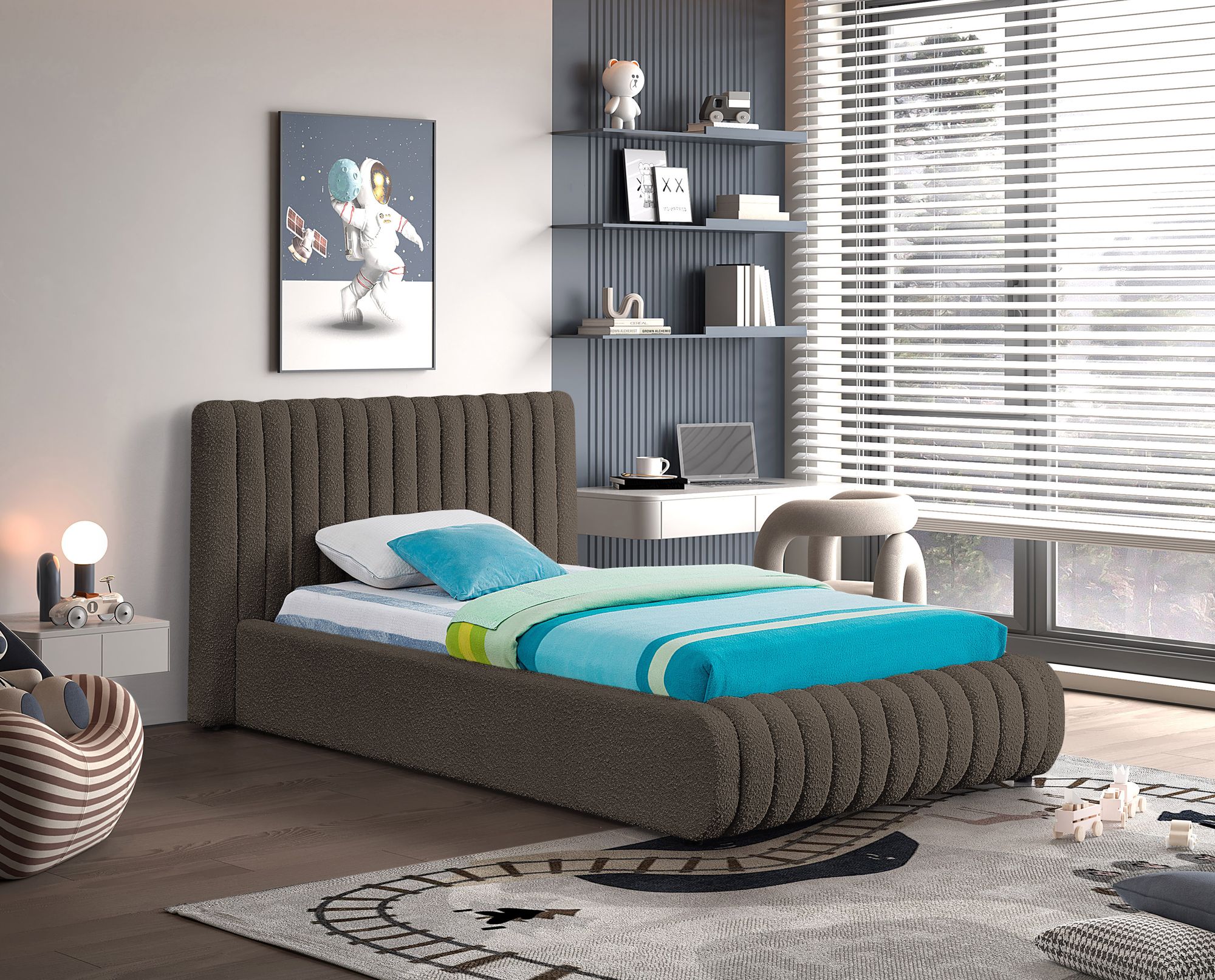 Nash Boucle Fabric Twin Size Bed