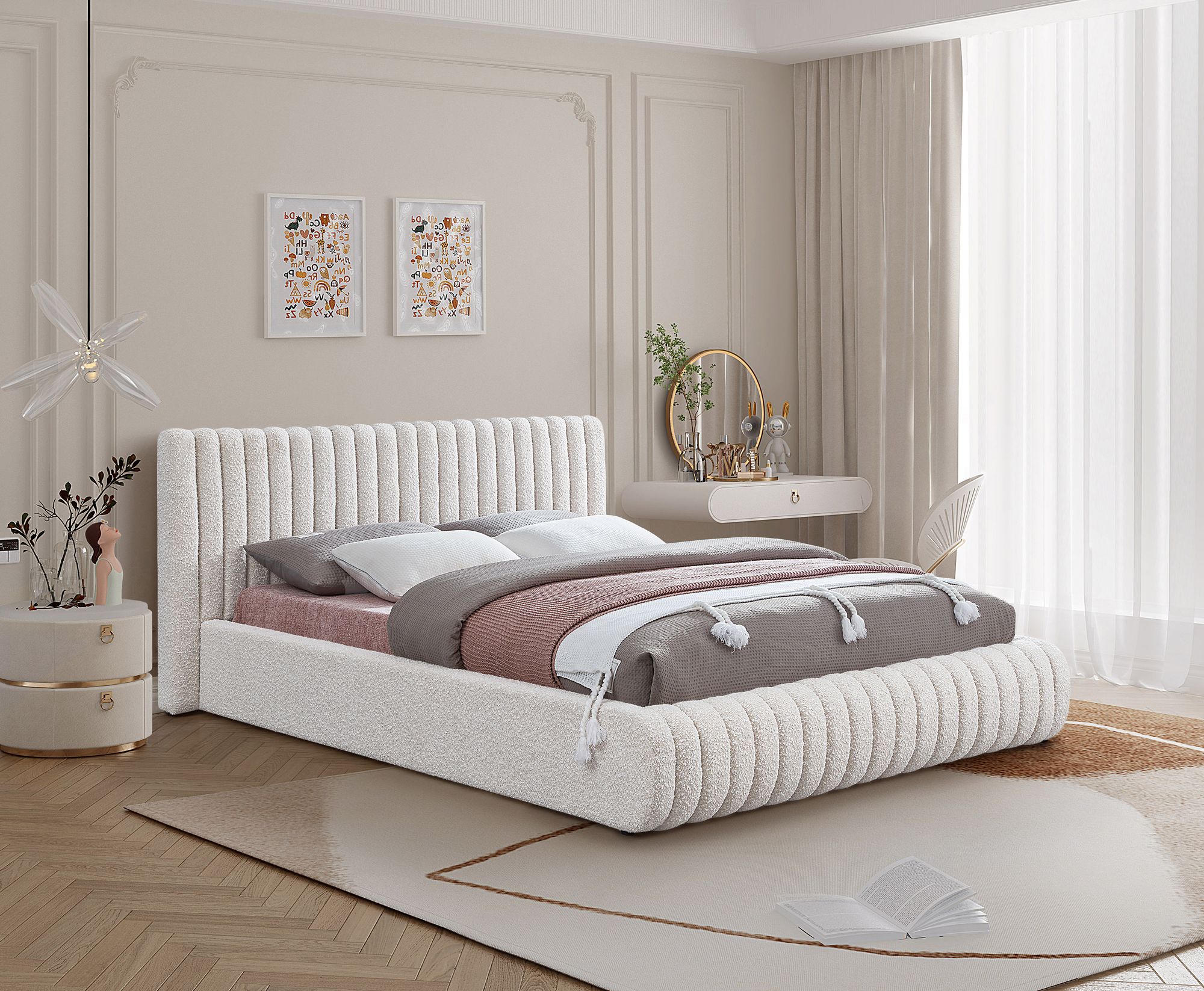 Nash Boucle Fabric Queen Size Bed