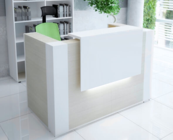 Tera 64" Straight Small Reception Desk in White And Acacia