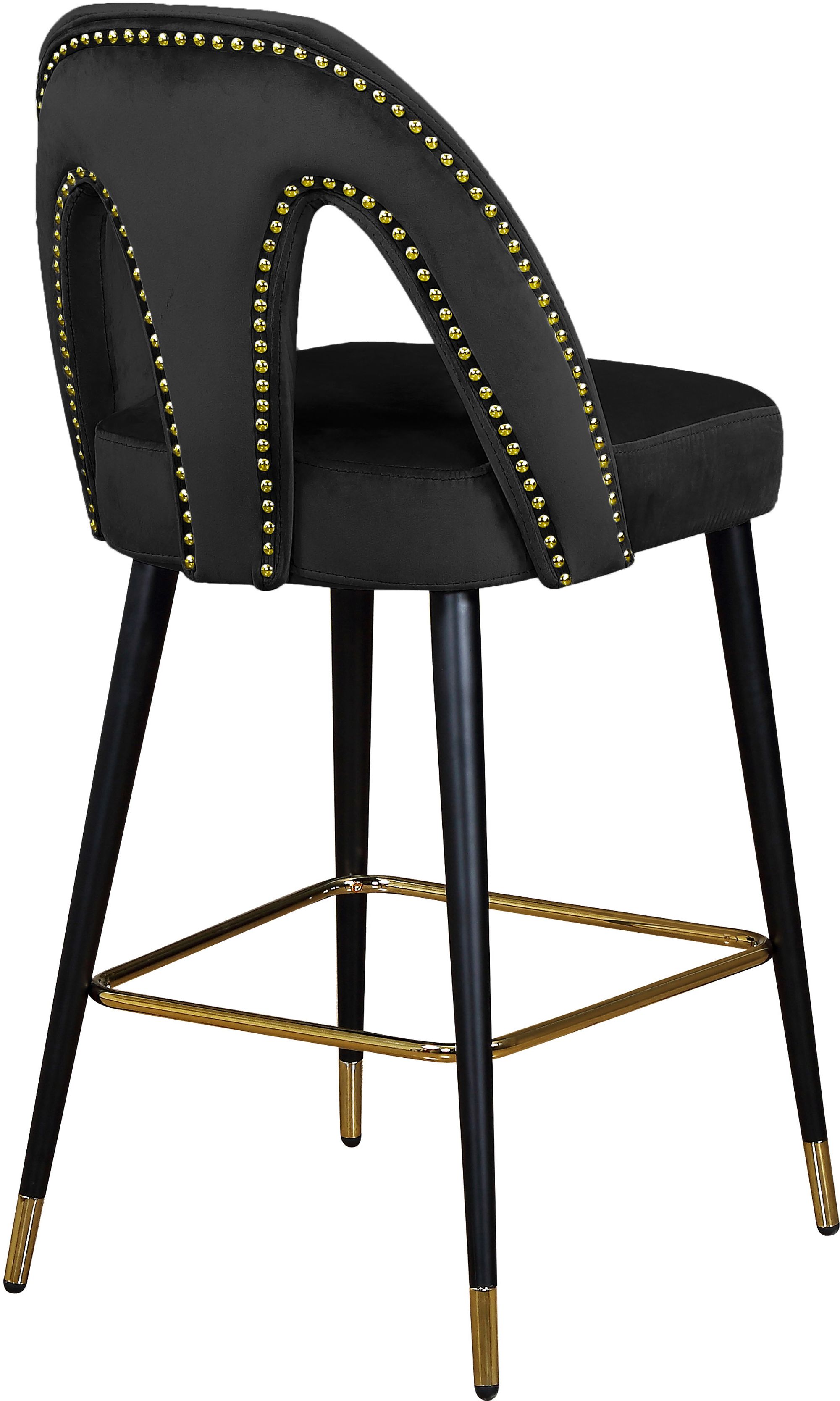 Akoya Velvet Counter Stool with Black Metal Legs & Gold Tips
