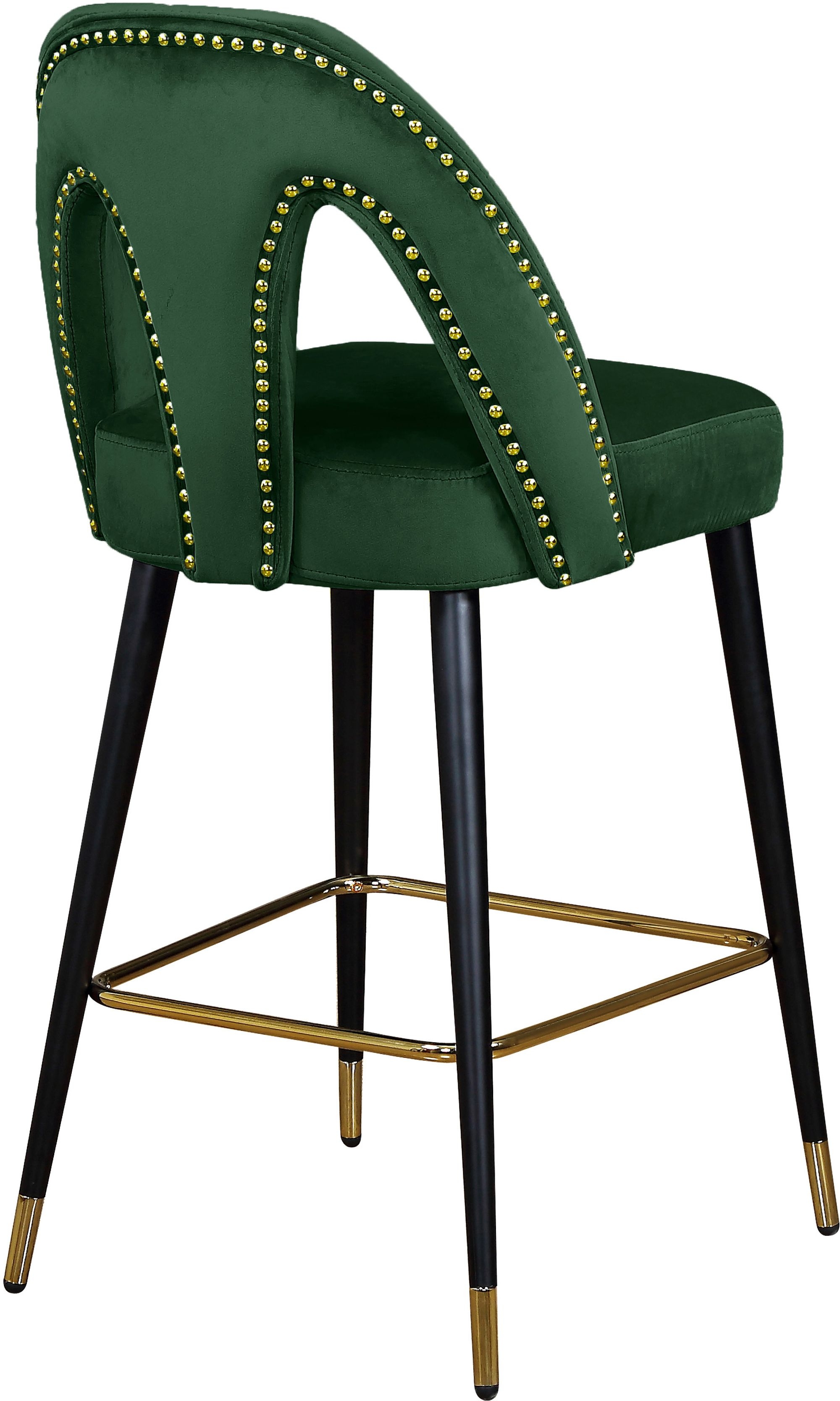 Akoya Velvet Counter Stool with Black Metal Legs & Gold Tips