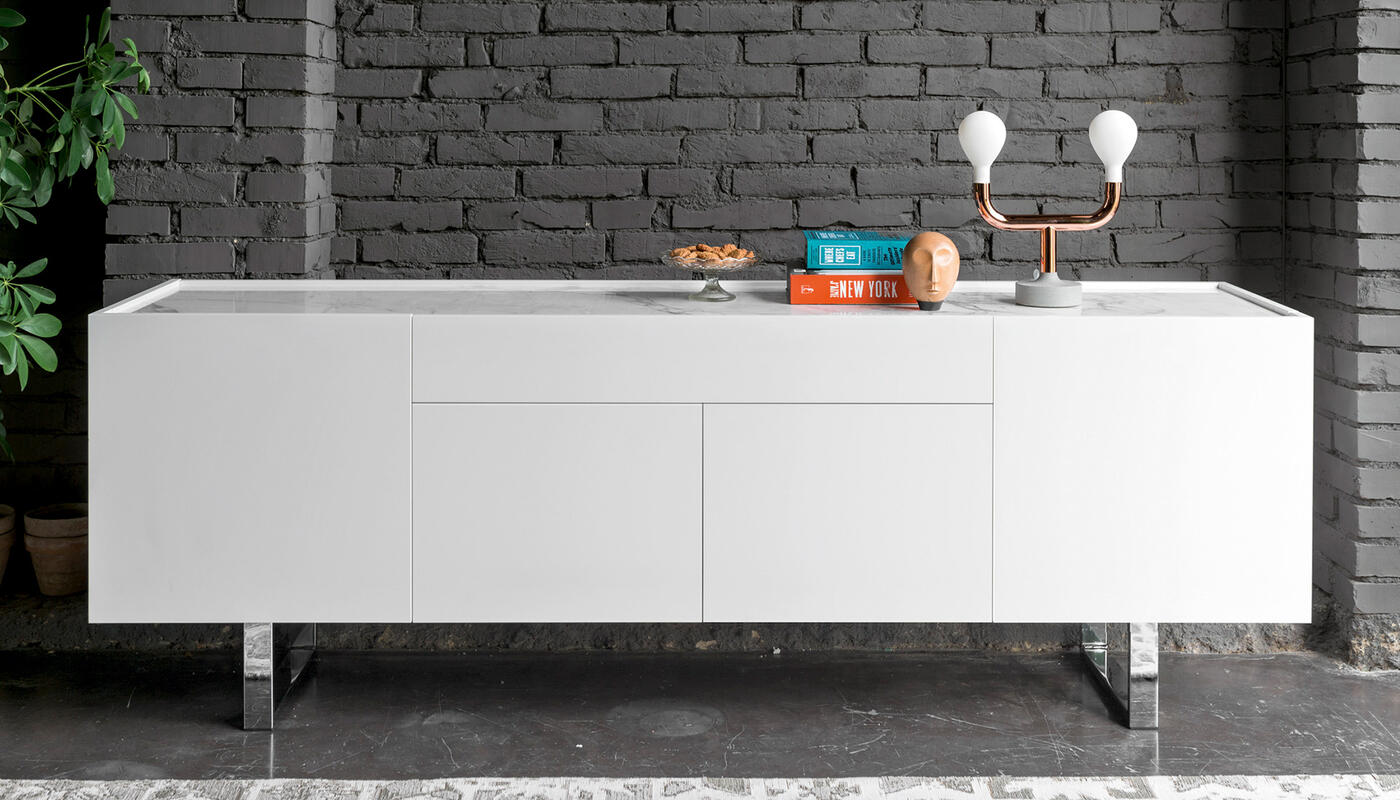 Horizon Ceramic/Wood/Metal Customizable Sideboard w/4 Doors & Drawer & Metal Base
