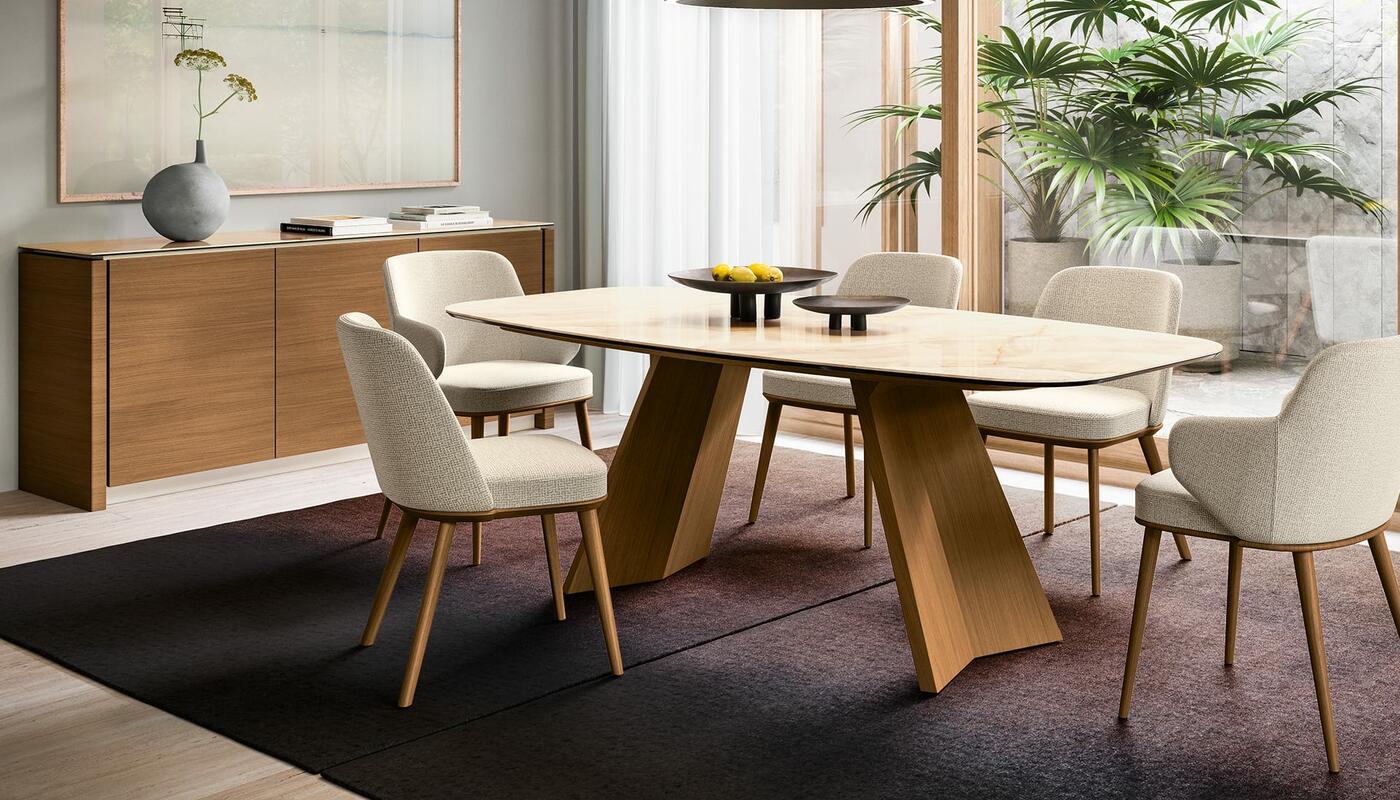 Icaro W78.7-inch Ceramic/Wood Customizable Elliptical Dining Table