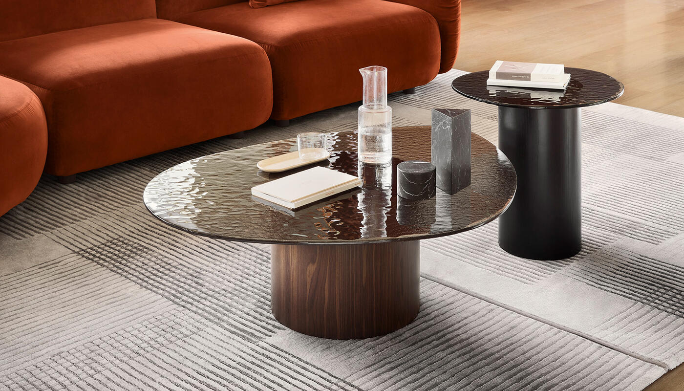 Mushroom Tempered Glass/Wood Pedestal Coffee Table