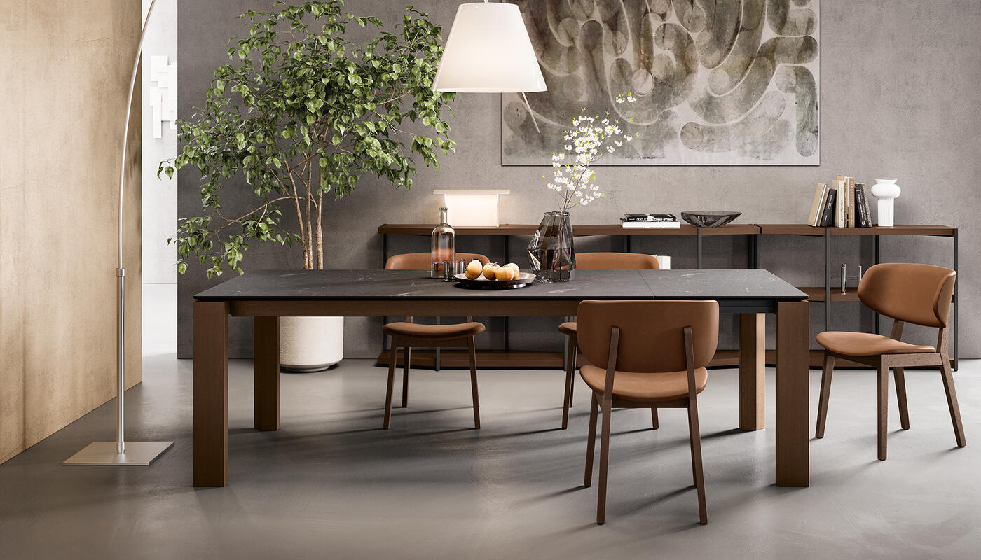 Omnia W70.9"-94.5" Rectangular Ceramic/Wood Veneer Extendable Dining Table