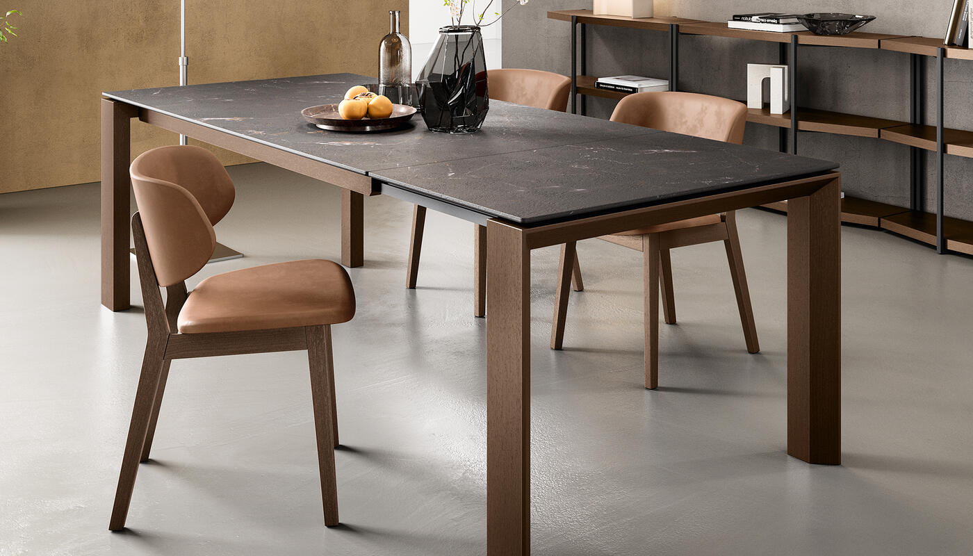 Omnia W70.9"-94.5" Rectangular Ceramic/Wood Veneer Extendable Dining Table