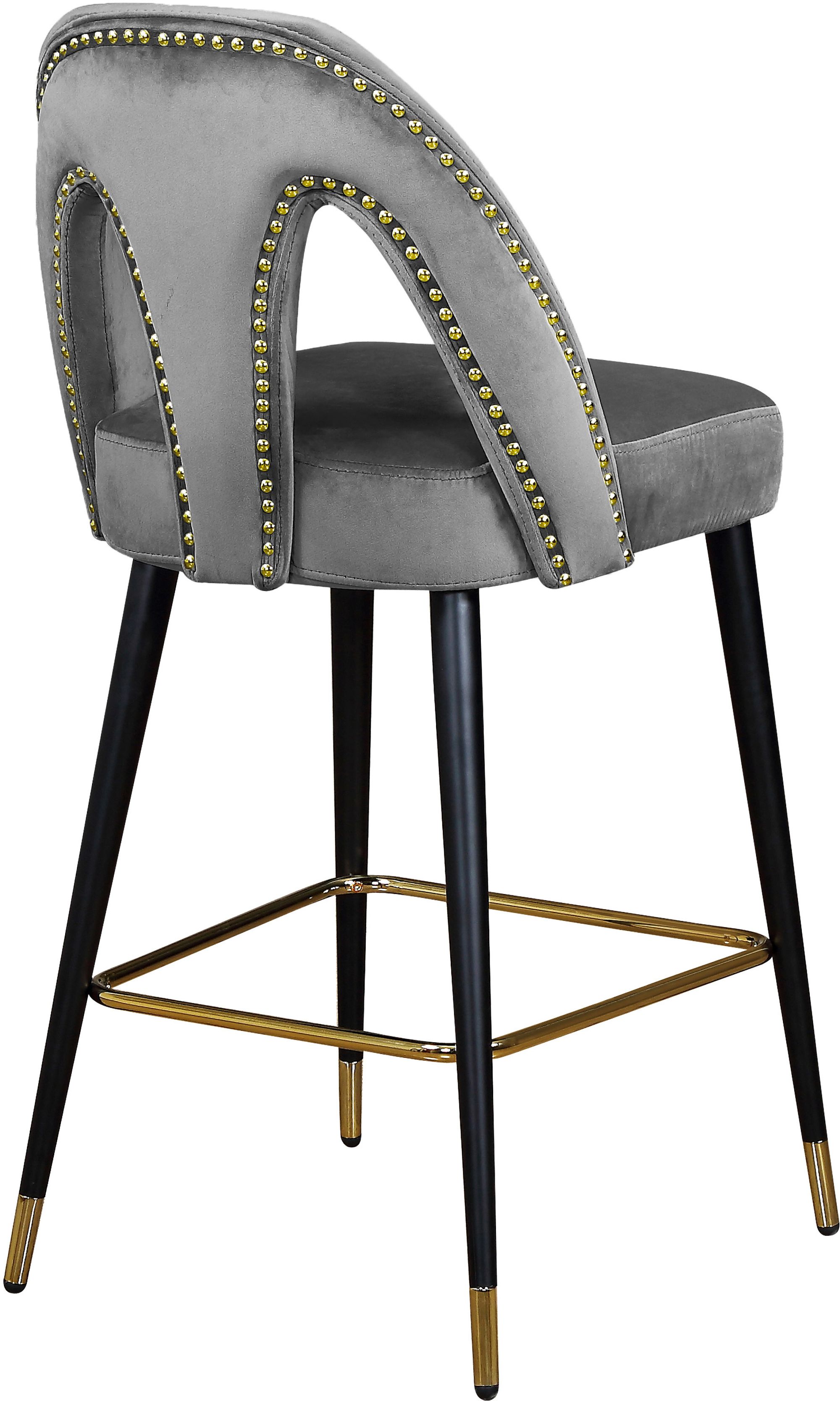 Akoya Velvet Counter Stool with Black Metal Legs & Gold Tips