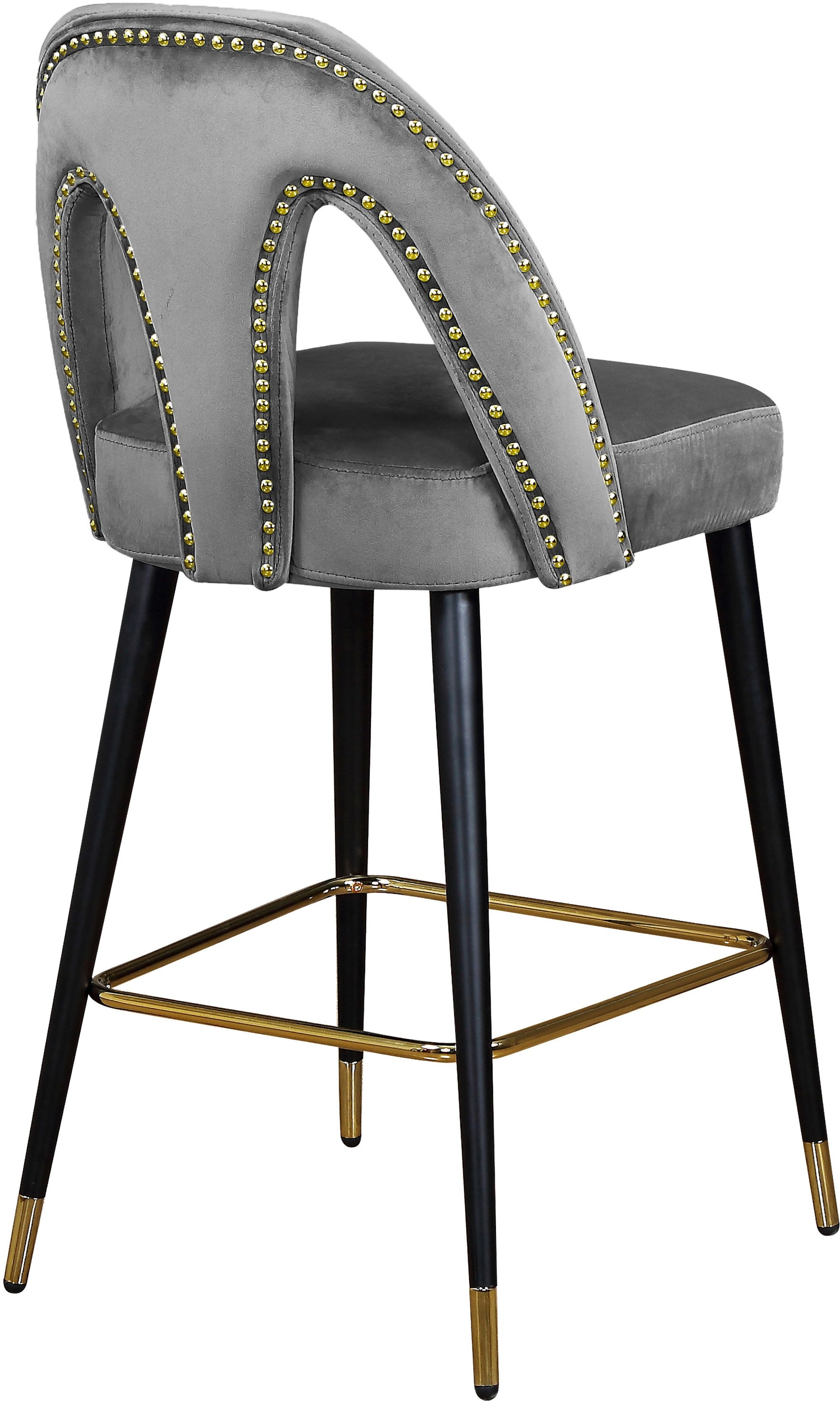 Akoya Velvet Counter Stool with Black Metal Legs & Gold Tips