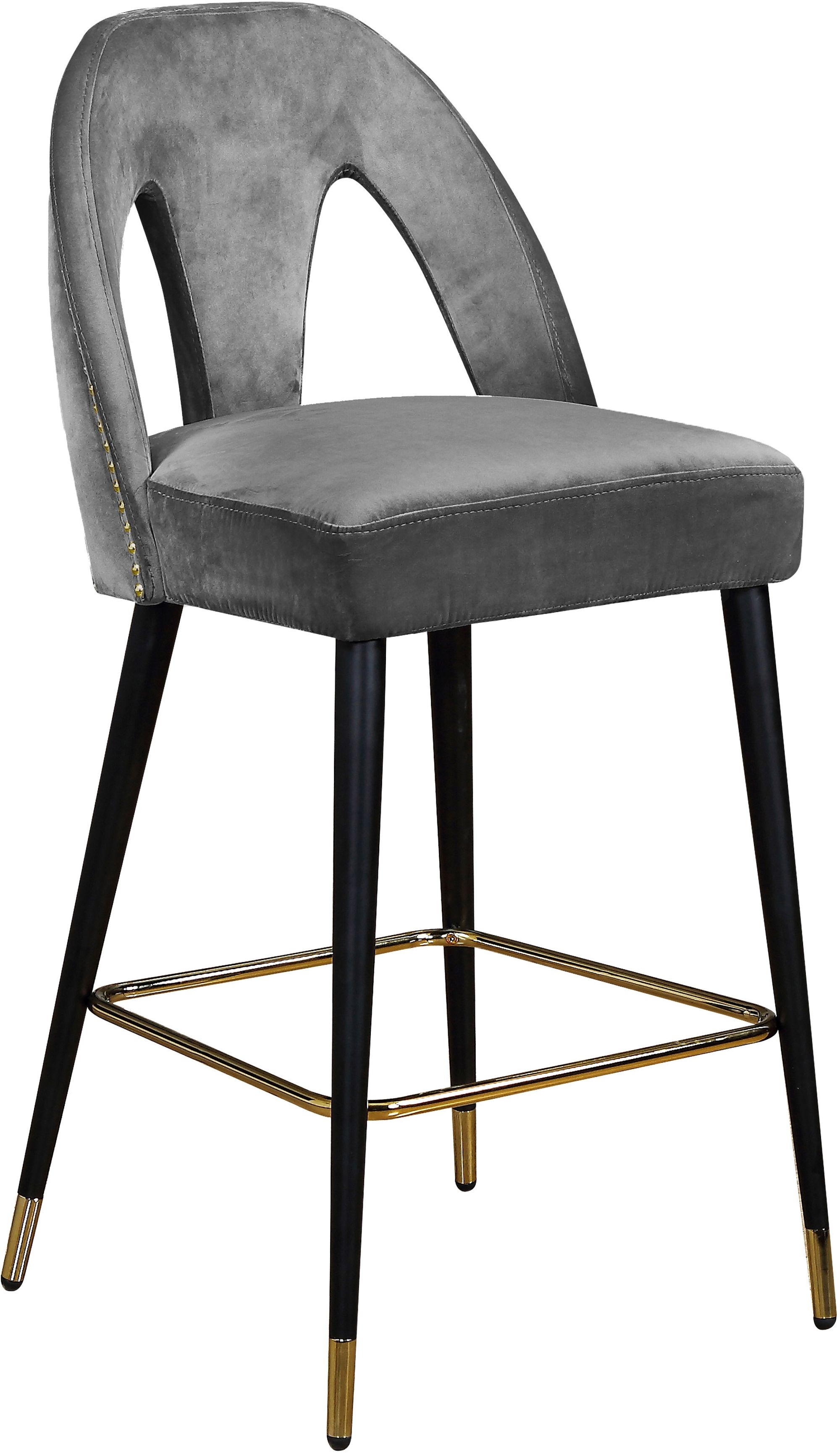 Akoya Velvet Counter Stool with Black Metal Legs & Gold Tips