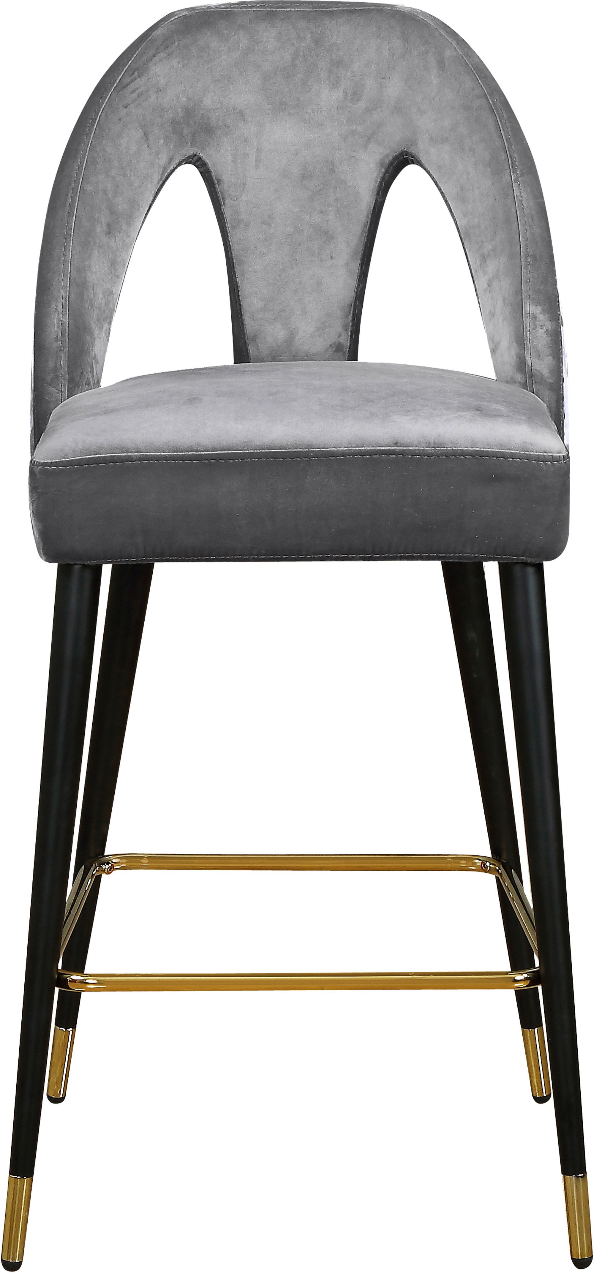 Akoya Velvet Counter Stool with Black Metal Legs & Gold Tips