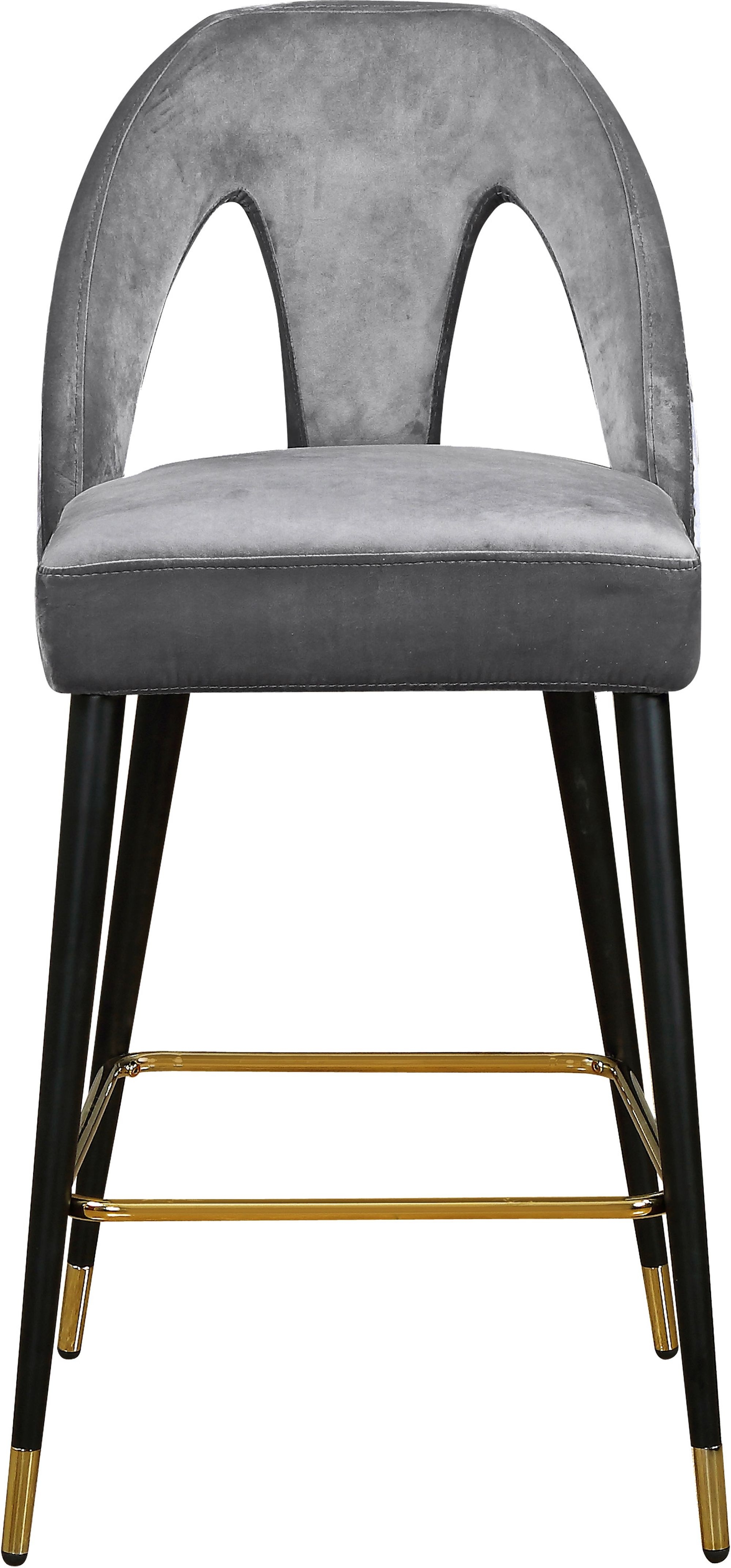 Akoya Velvet Counter Stool with Black Metal Legs & Gold Tips