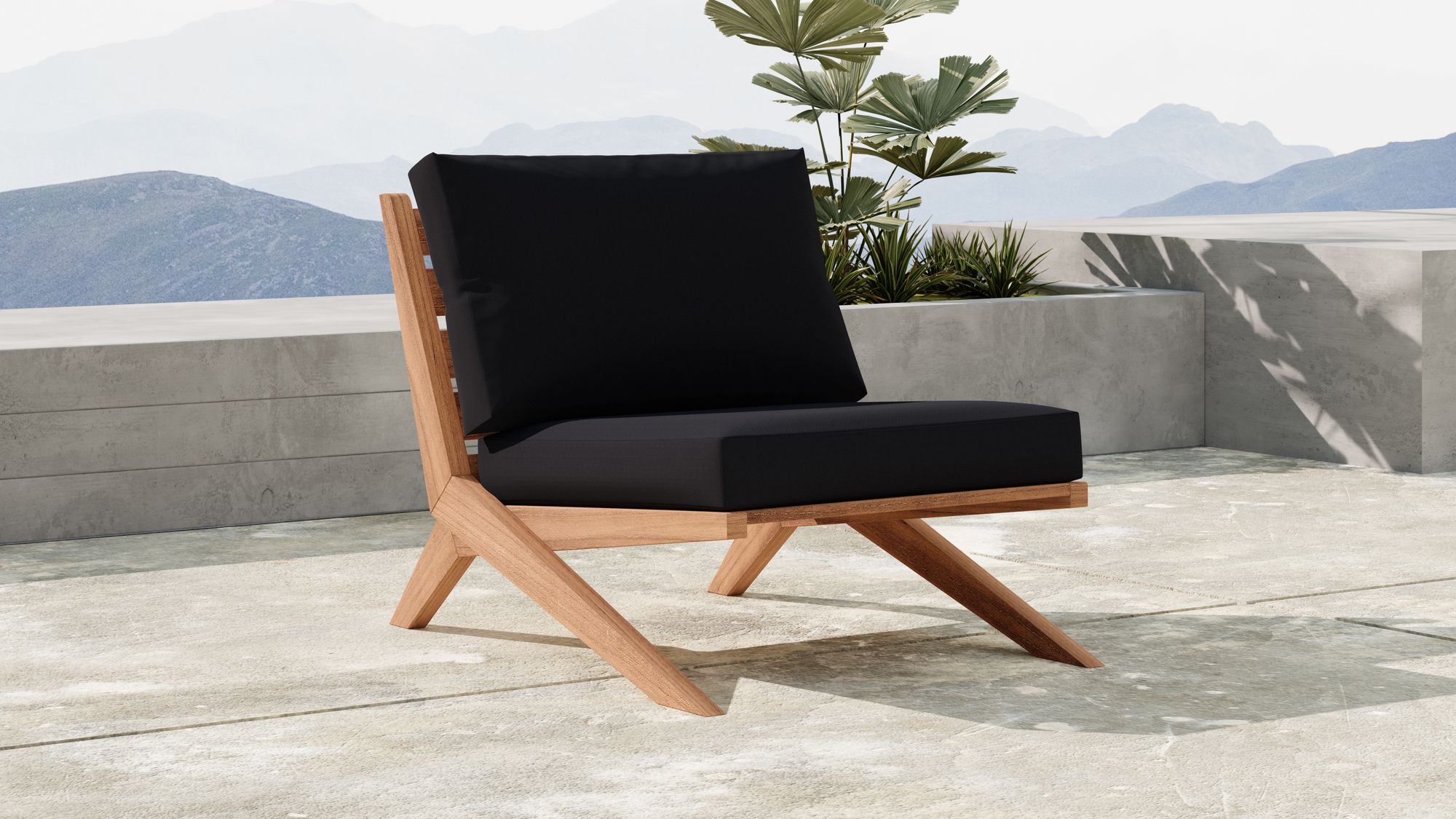 Tahiti Outdoor Patio Waterproof Fabric Accent Chair with Solid Teak Wood Frame