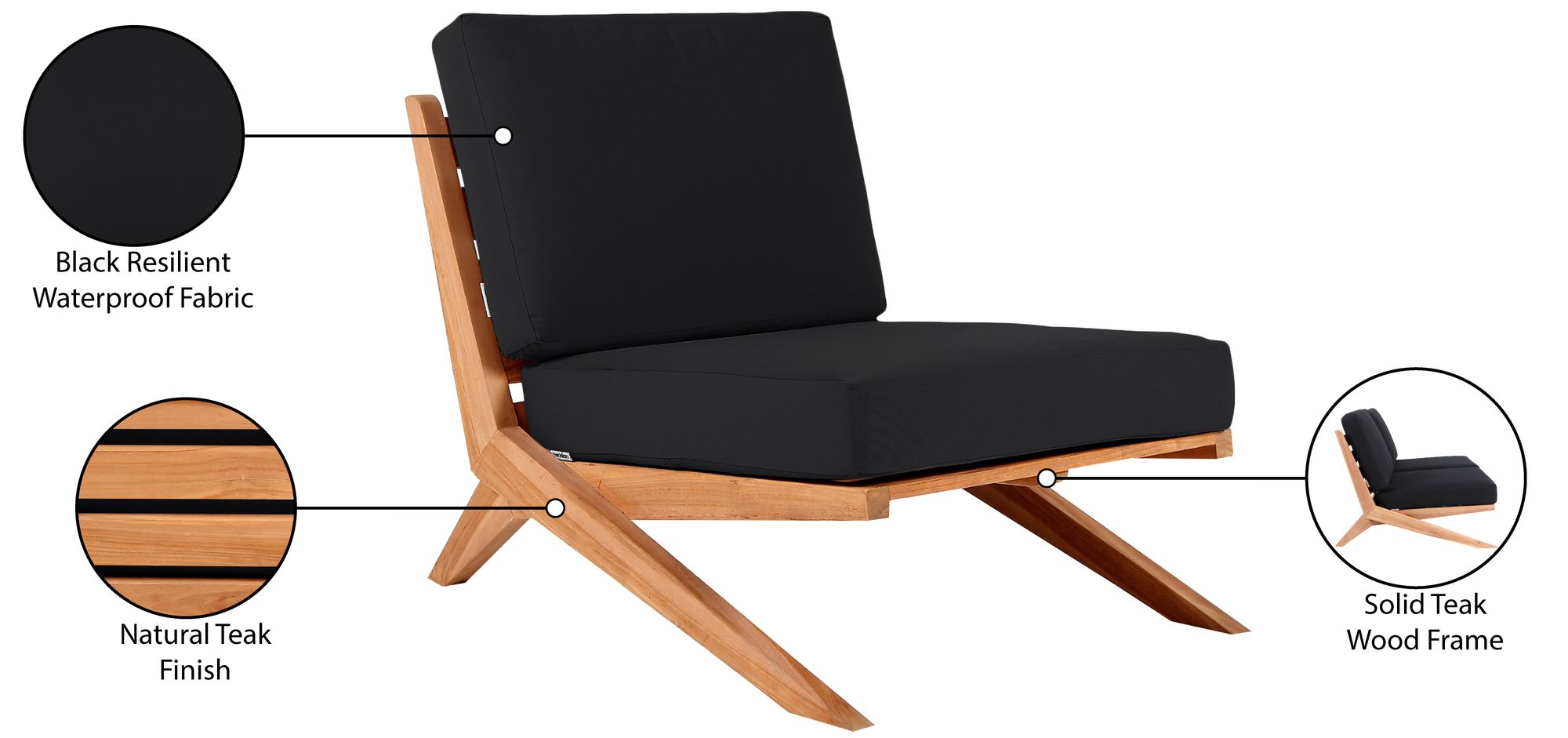 Tahiti Outdoor Patio Waterproof Fabric Accent Chair with Solid Teak Wood Frame