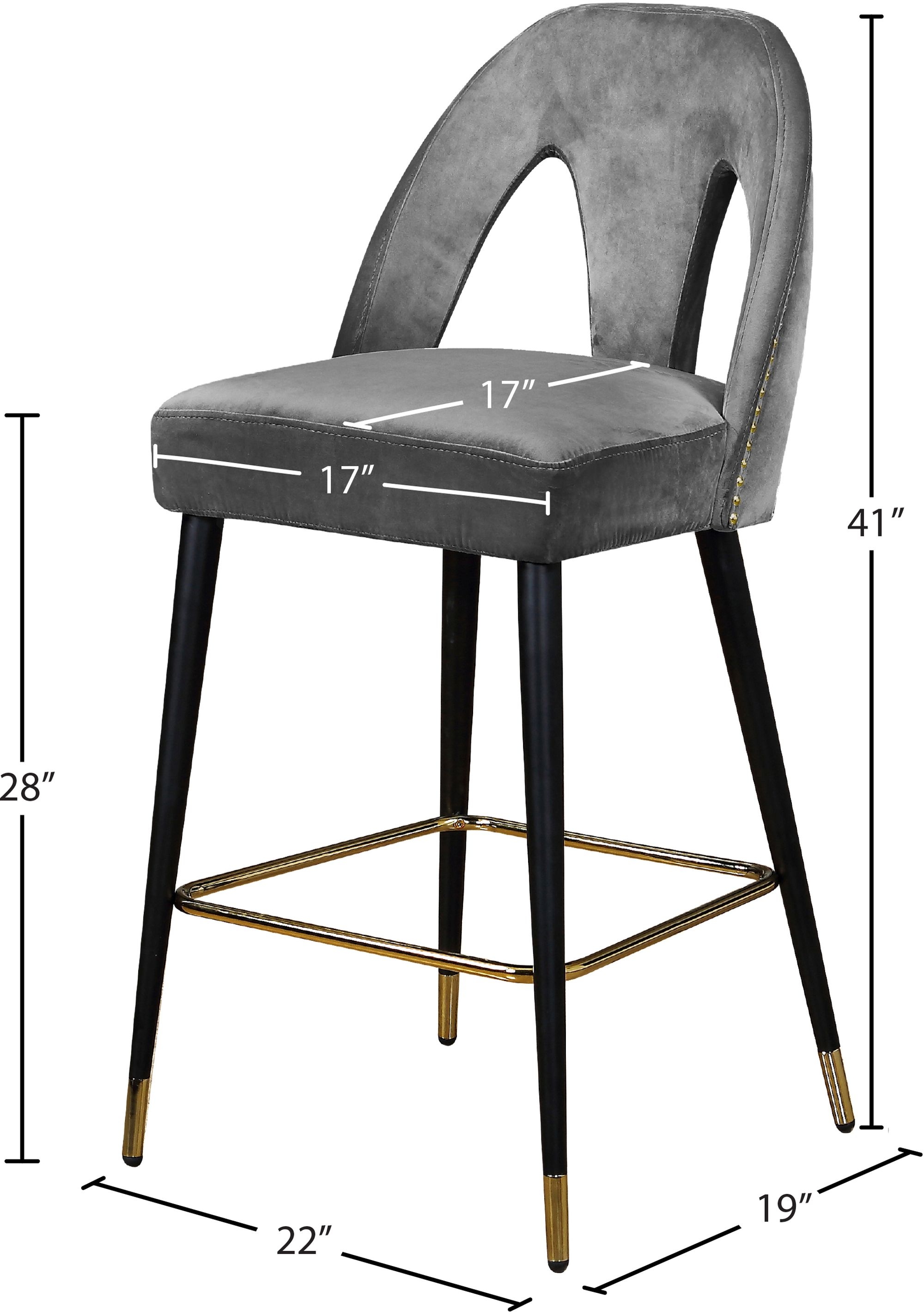Akoya Velvet Counter Stool with Black Metal Legs & Gold Tips