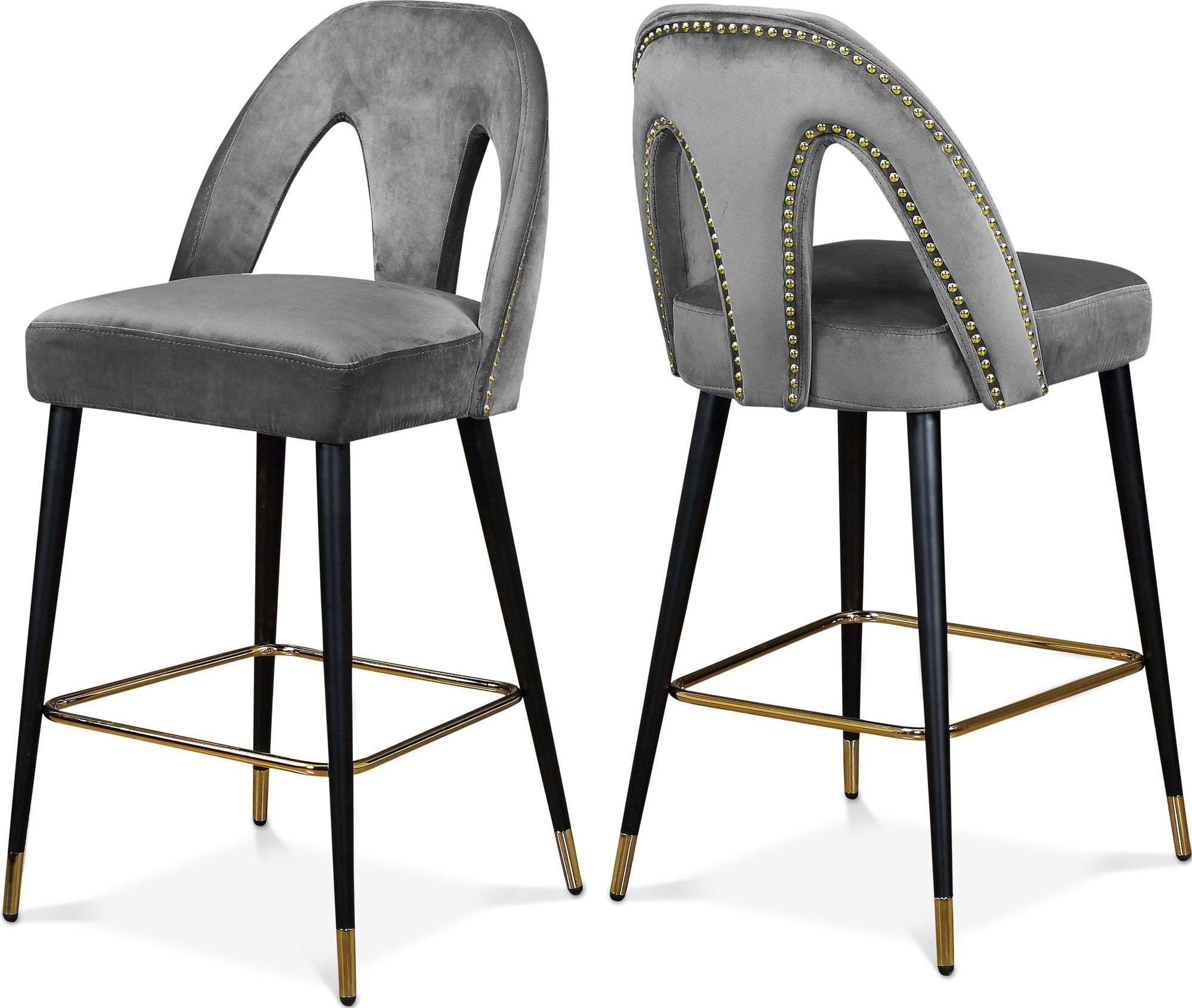 Akoya Velvet Counter Stool with Black Metal Legs & Gold Tips