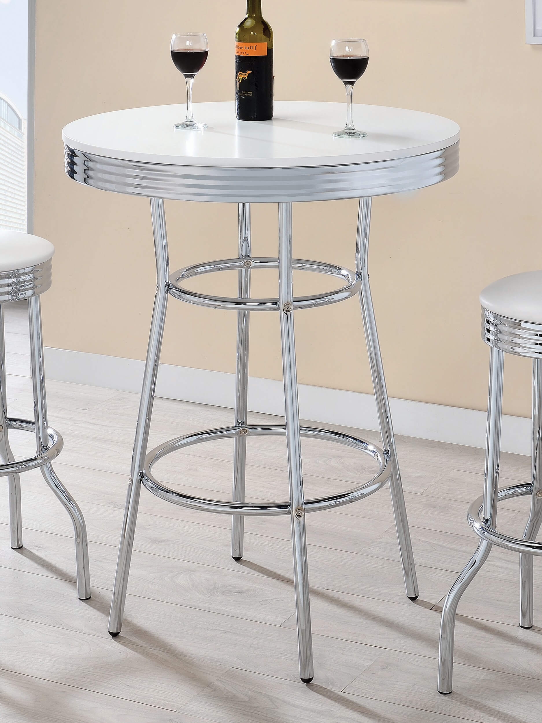 Theodore Wood Veneer Round Bar Table with Chrome Base