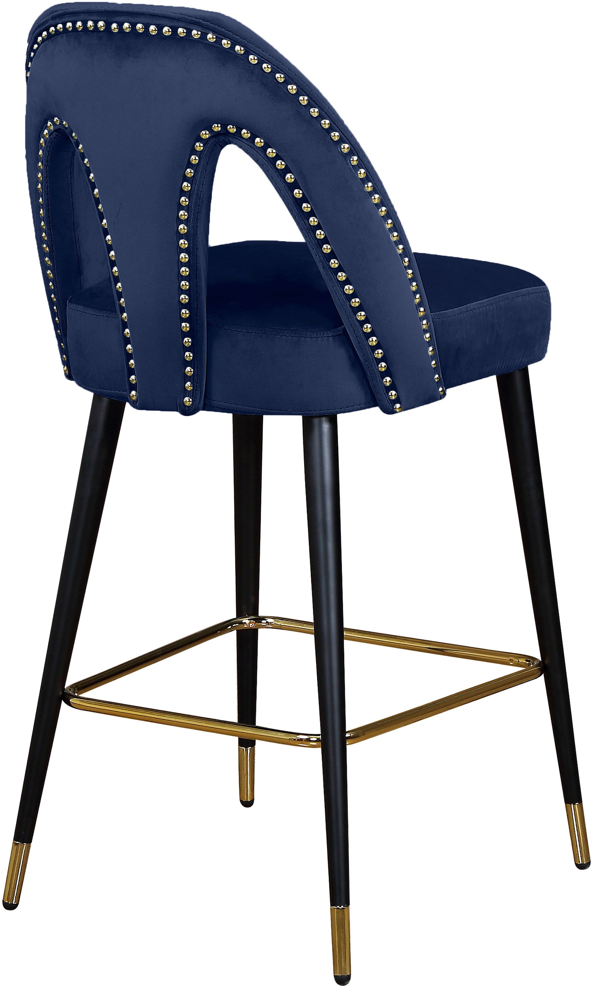 Akoya Velvet Counter Stool with Black Metal Legs & Gold Tips