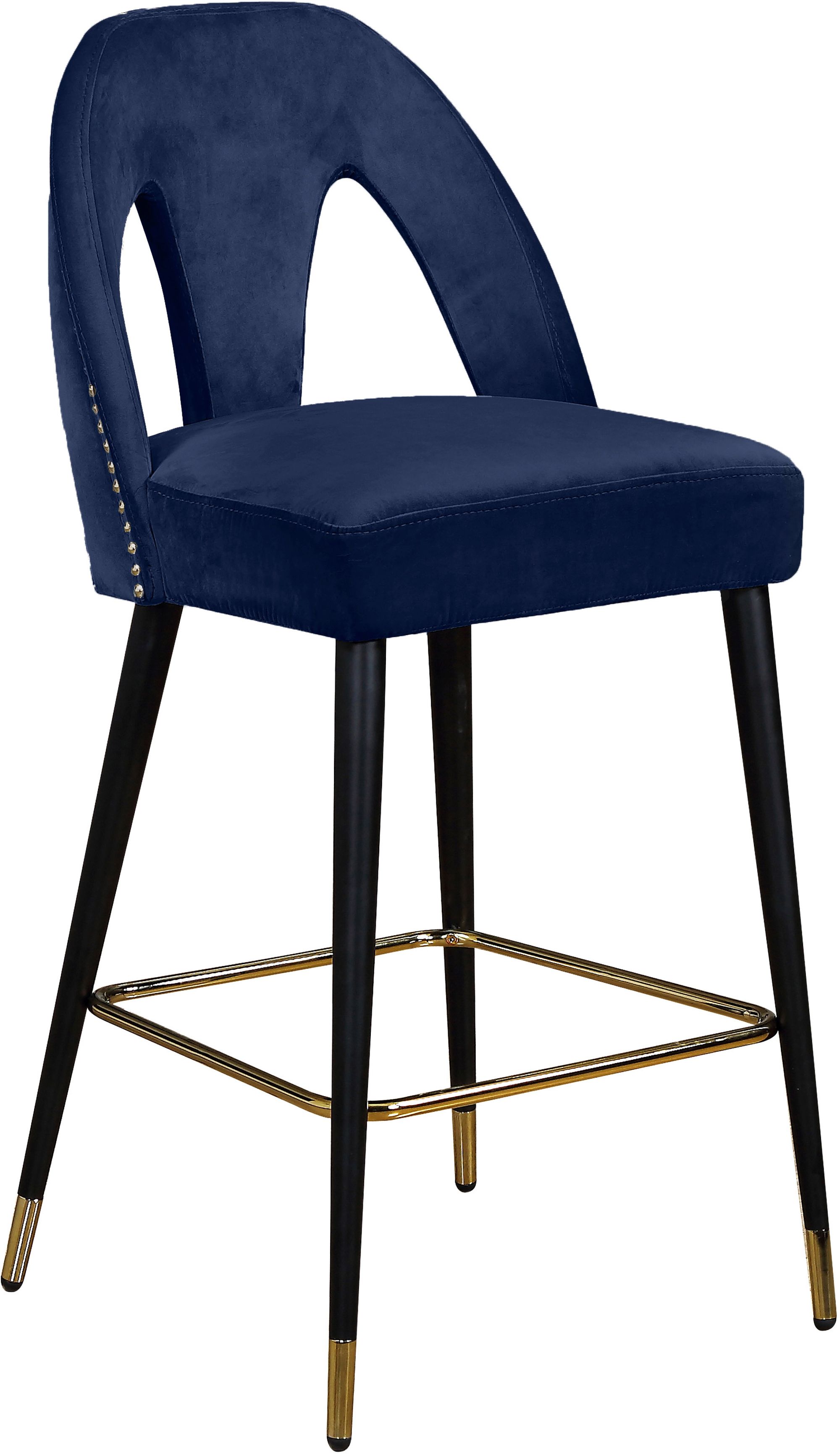 Akoya Velvet Counter Stool with Black Metal Legs & Gold Tips