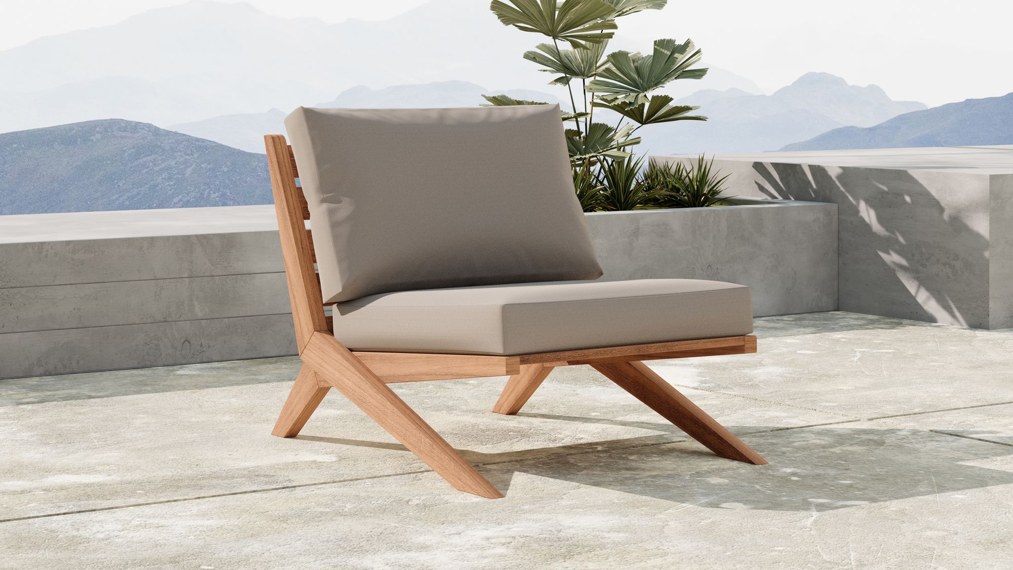 Tahiti Outdoor Patio Waterproof Fabric Accent Chair with Solid Teak Wood Frame