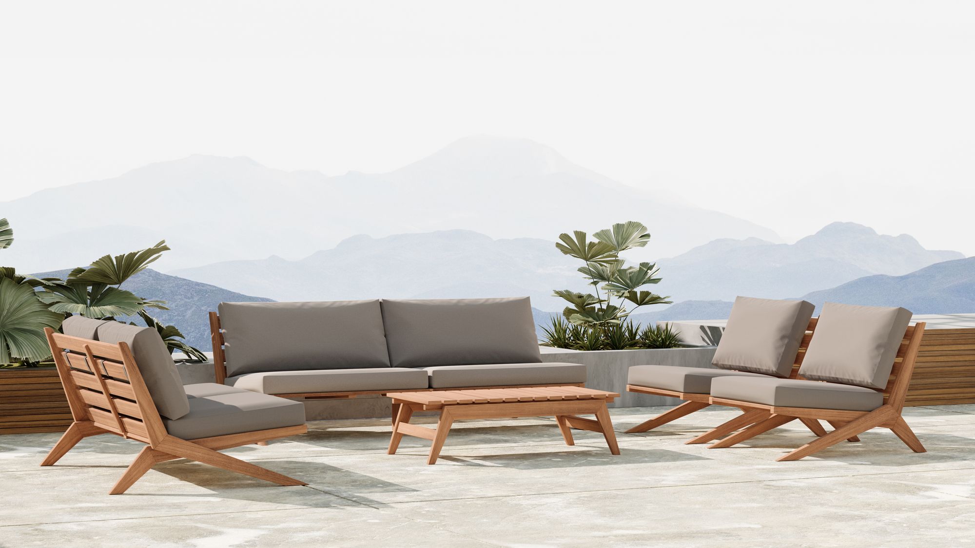 Tahiti Outdoor Patio Waterproof Fabric Accent Chair with Solid Teak Wood Frame